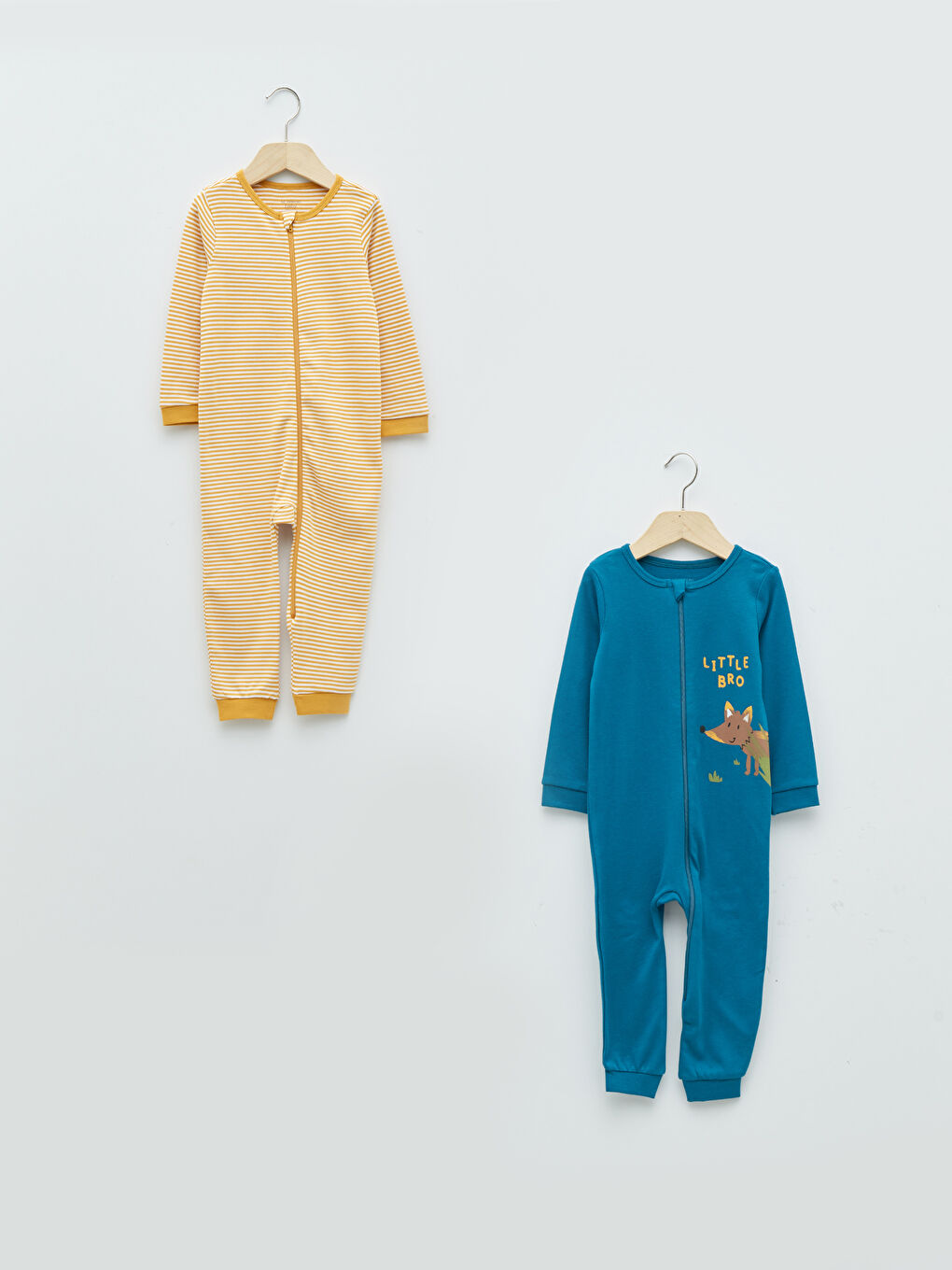 Crew Neck Long Sleeve Cotton Baby Boy Zipper Jumpsuit 2-Pack