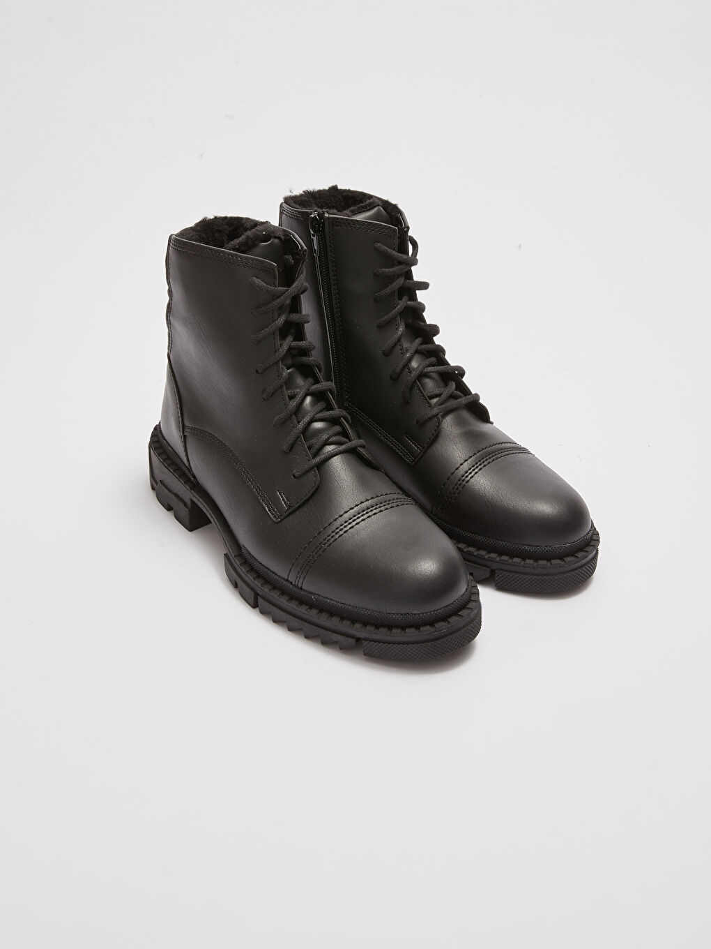 Ботинки Мужские с Толстой Подошвой, Шнуровкой и Застежкой-Молнией из Искусственной Кожи