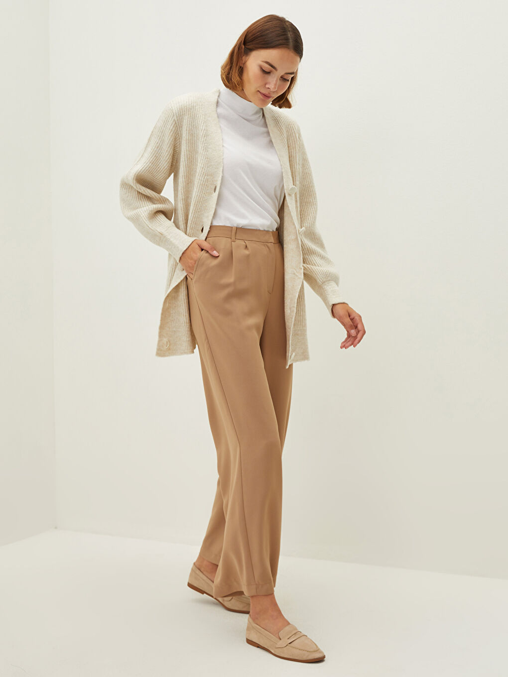 Kahverengi Regular Fit Geniş Paça Kadın Pantolon-2