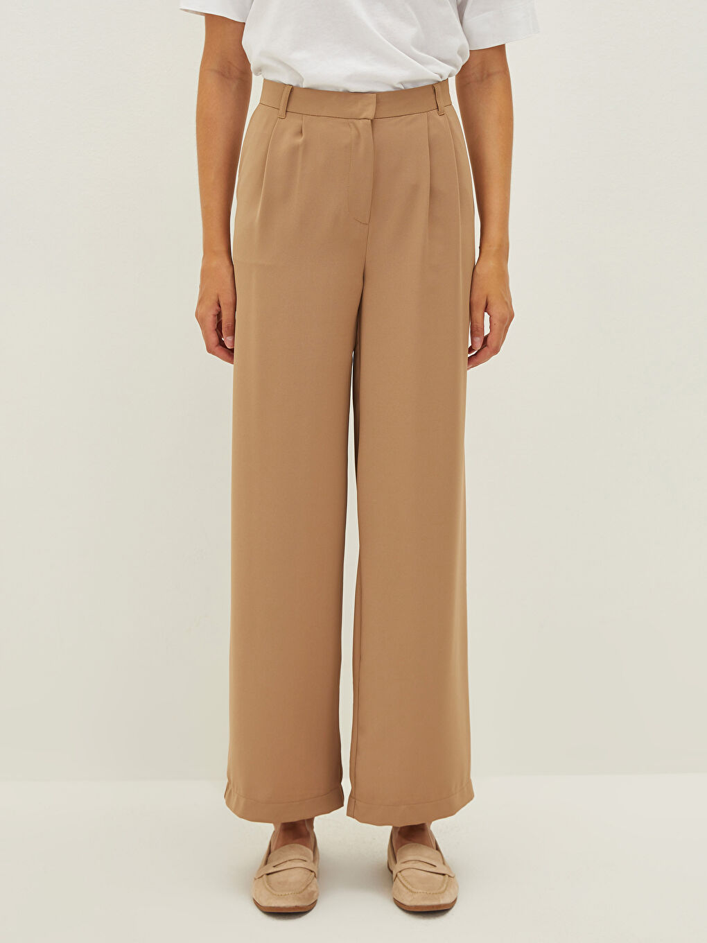 Kahverengi Regular Fit Geniş Paça Kadın Pantolon-3