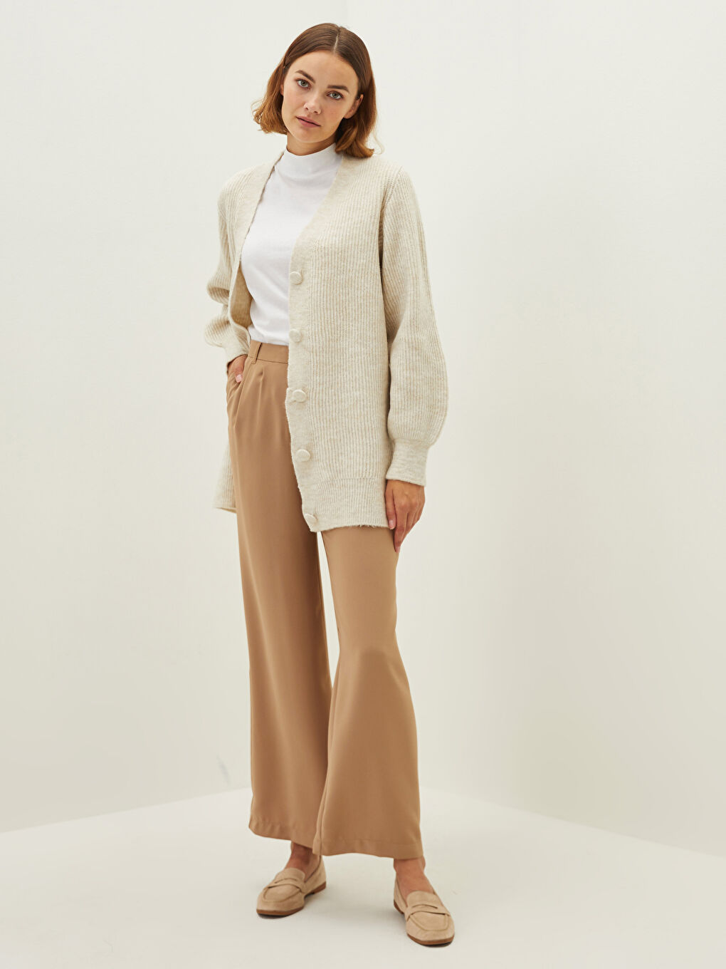 Kahverengi Regular Fit Geniş Paça Kadın Pantolon-1