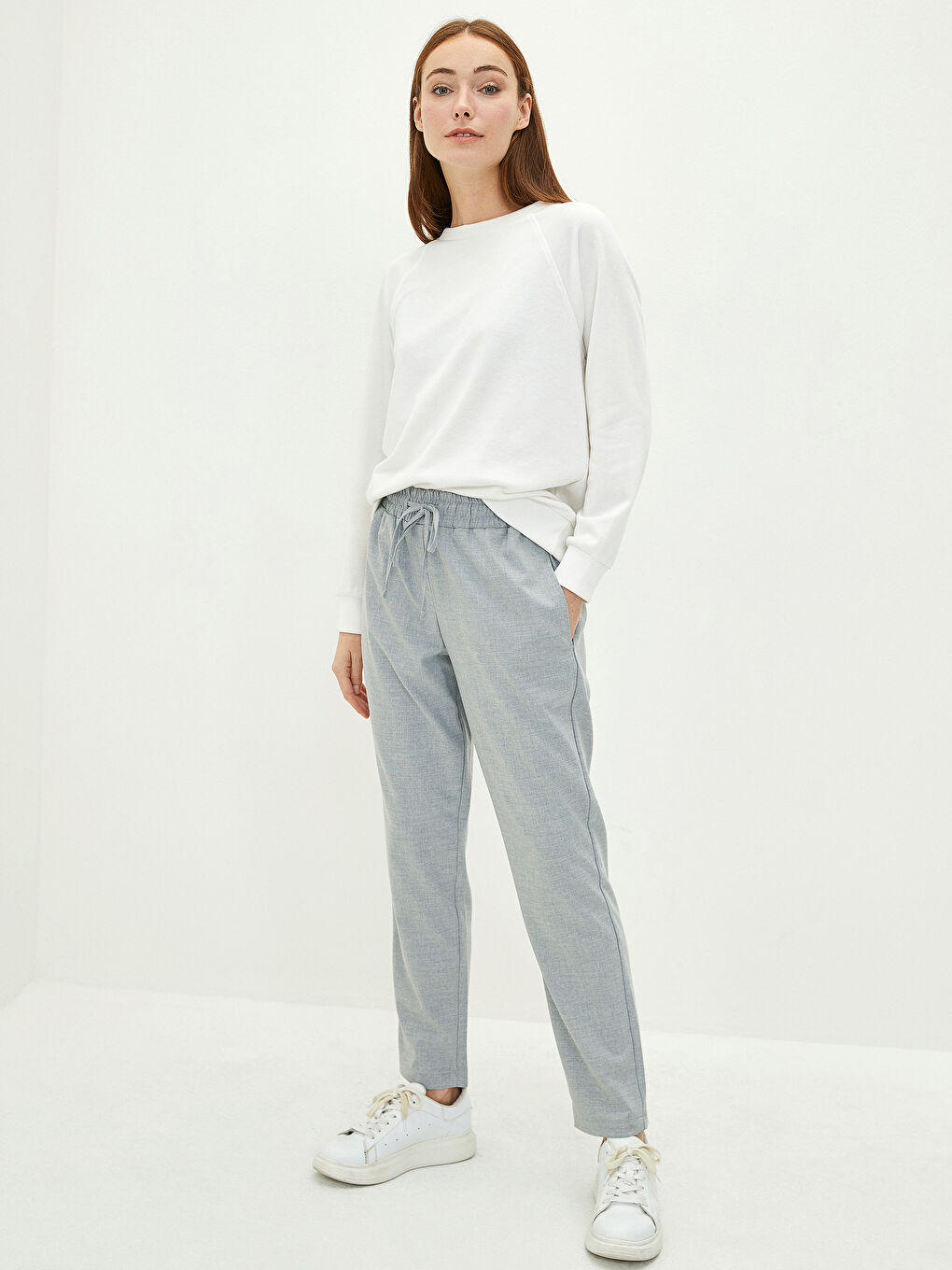 LCW Modest Elastic Waist Straight Pocket Detailed Women's Harem Trousers -W1DH80Z8-RTP