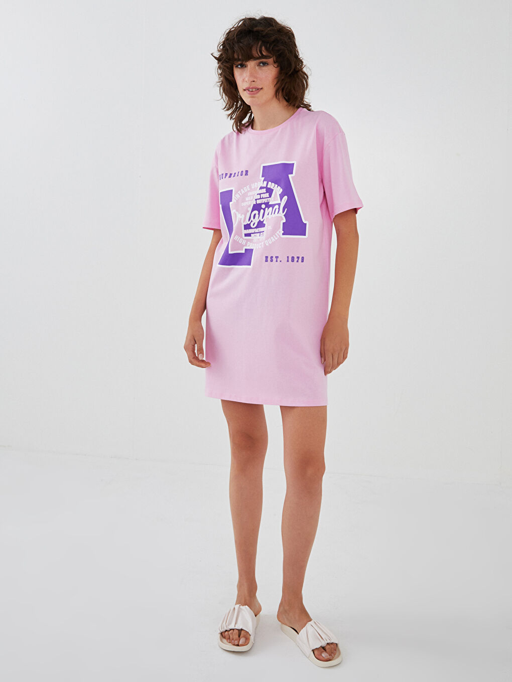 Haljina za Žene od Pamuka sa Okruglim Izrezom, Štampana, Kratki Rukav-2