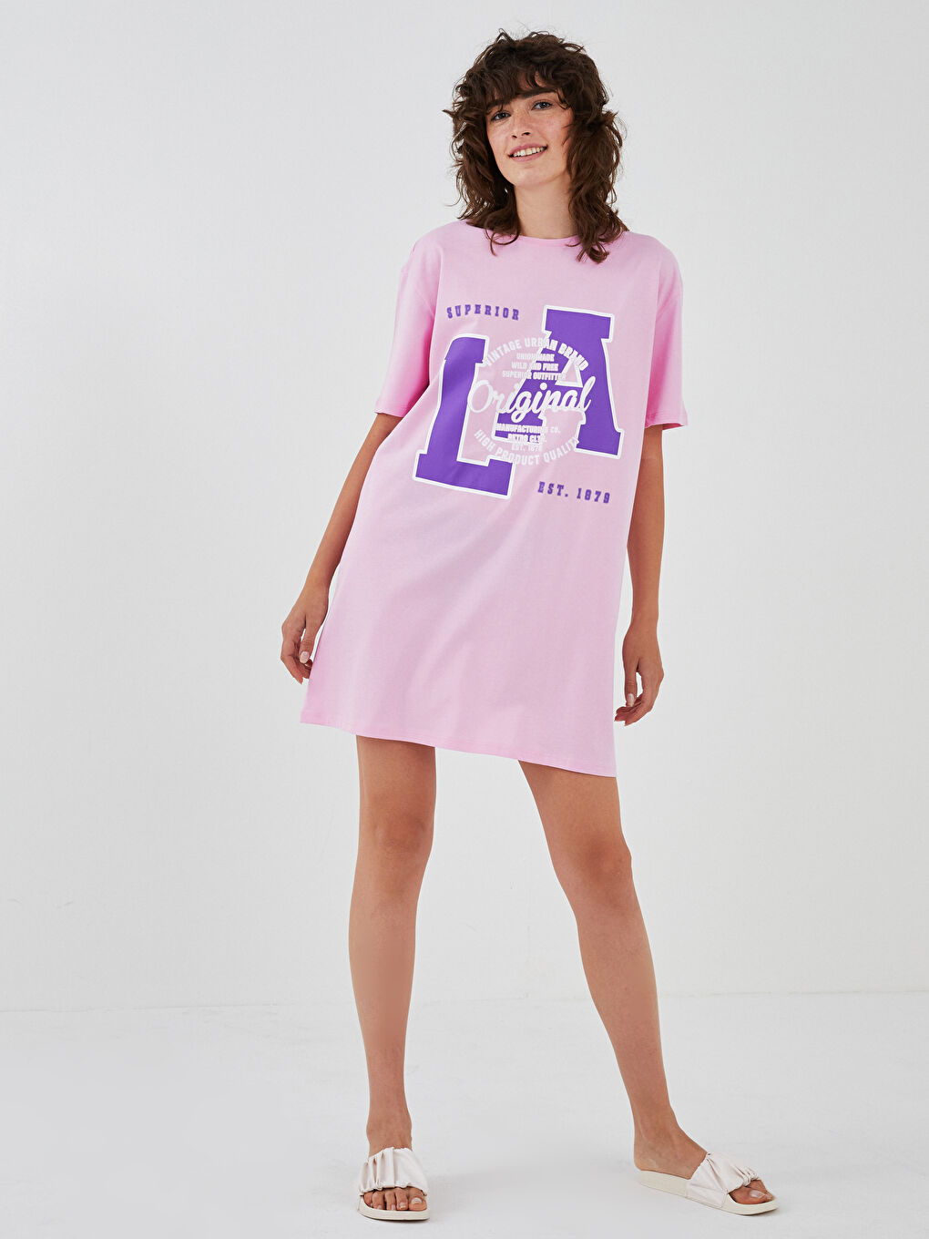 Haljina za Žene od Pamuka sa Okruglim Izrezom, Štampana, Kratki Rukav-1