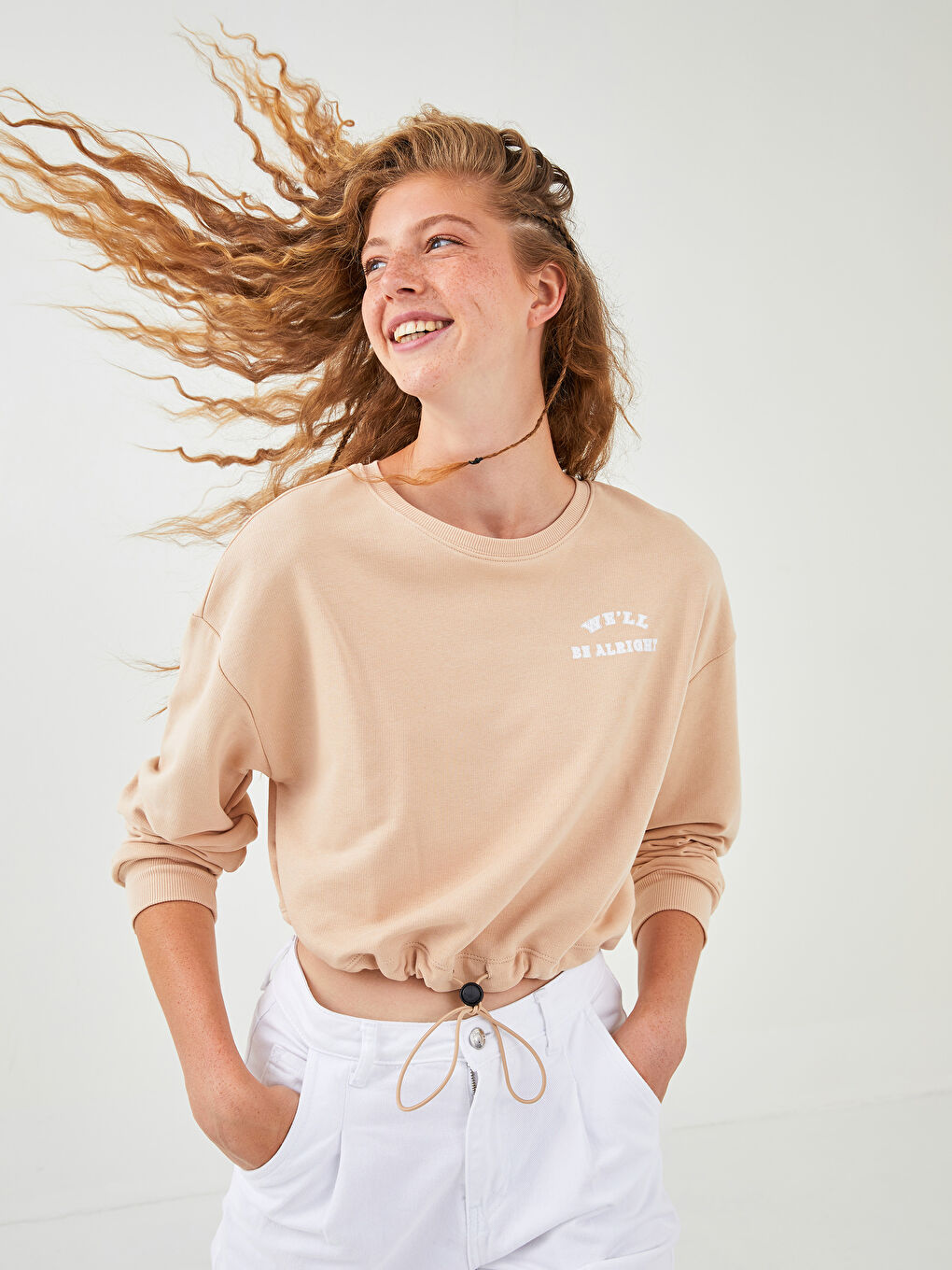 Crew Neck Printed Long Sleeve Crop Women's Sweatshirt-2