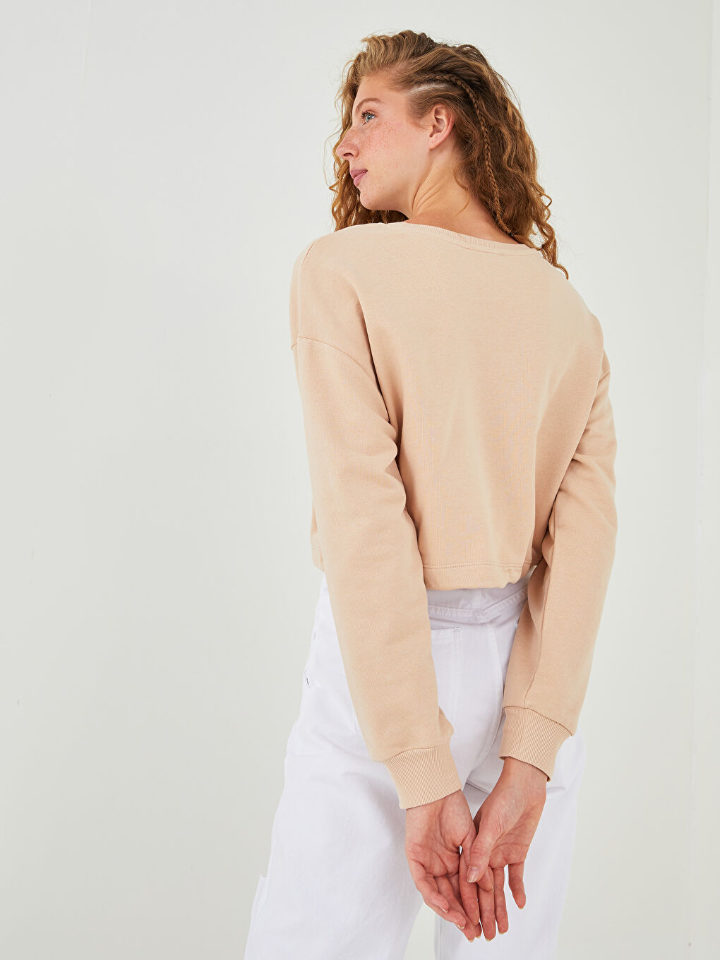 Crew Neck Printed Long Sleeve Crop Women's Sweatshirt-4