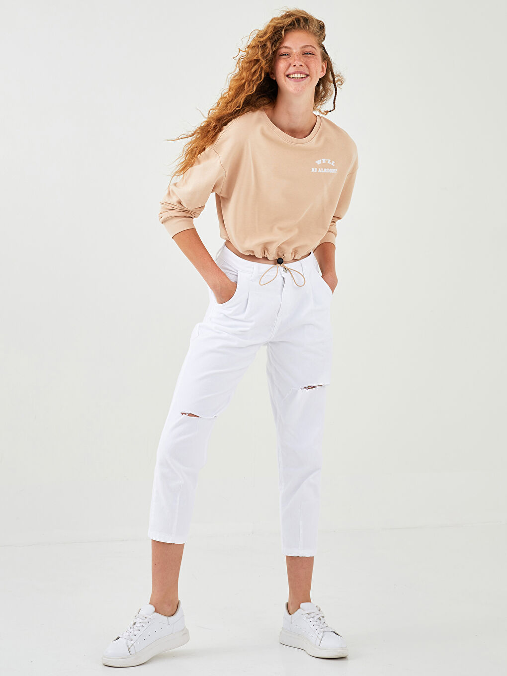 Crew Neck Printed Long Sleeve Crop Women's Sweatshirt-1