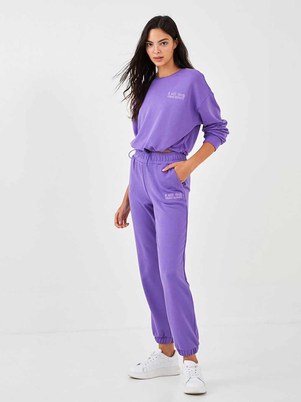 Crew Neck Printed Long Sleeve Crop Women's Sweatshirt-3