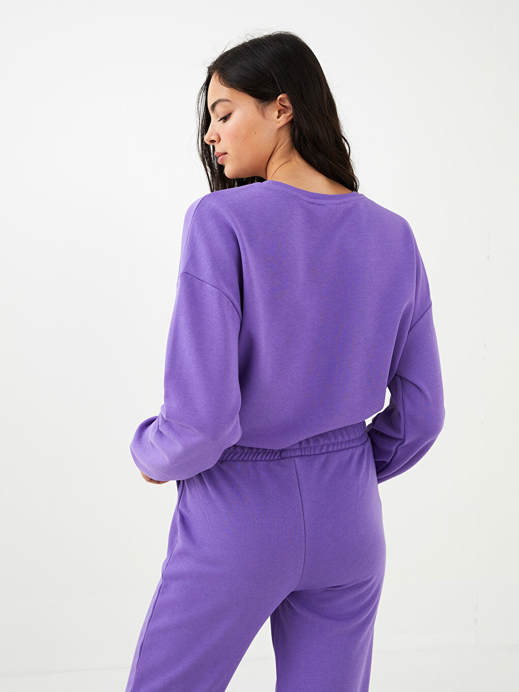 Crew Neck Printed Long Sleeve Crop Women's Sweatshirt-4