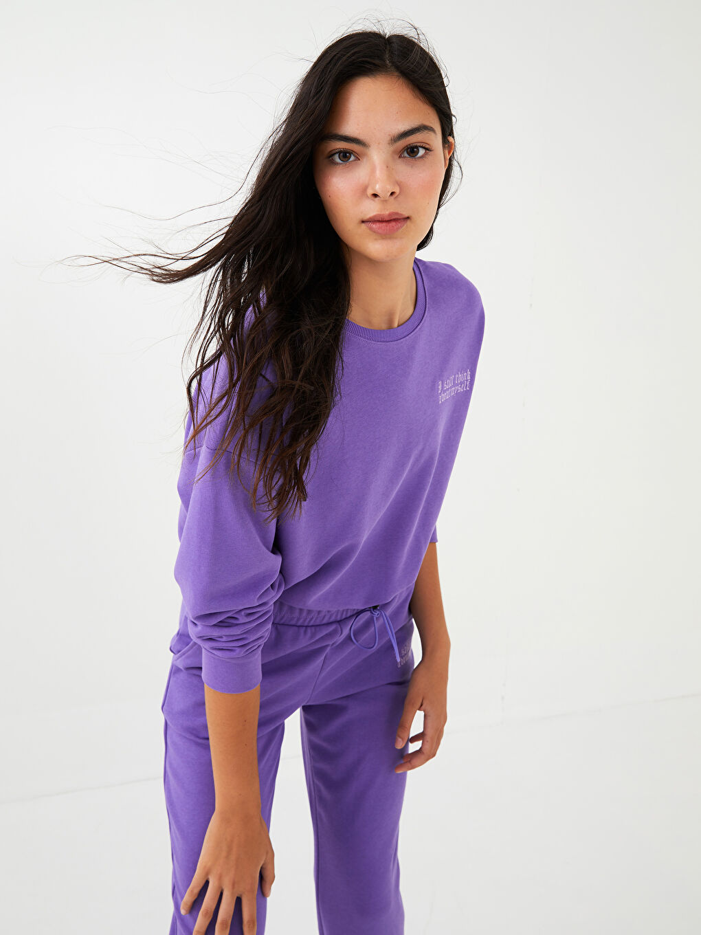 Crew Neck Printed Long Sleeve Crop Women's Sweatshirt-1