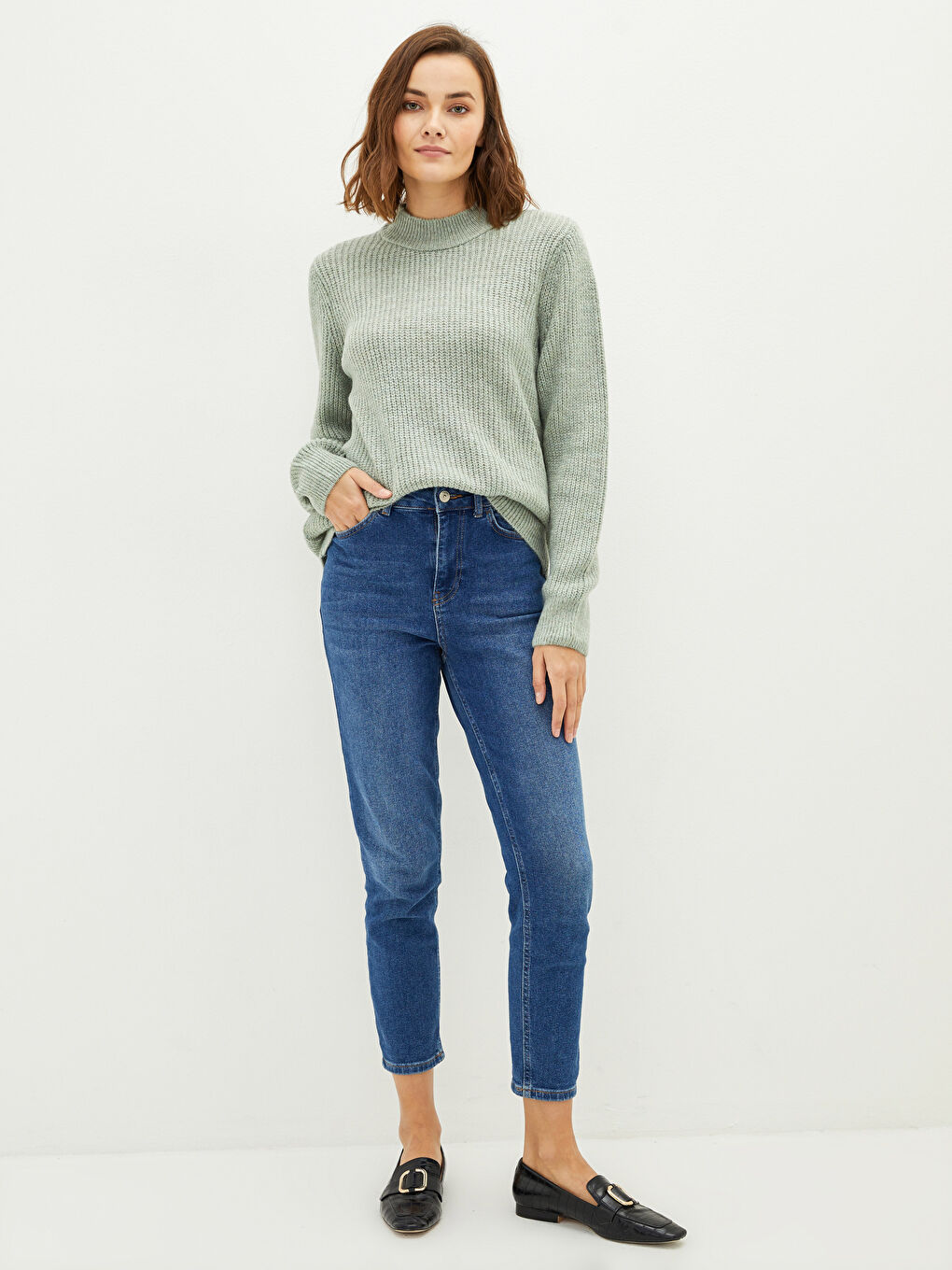 Yeşil Yarım Balıkçı Yaka Kadın Triko Kazak-1