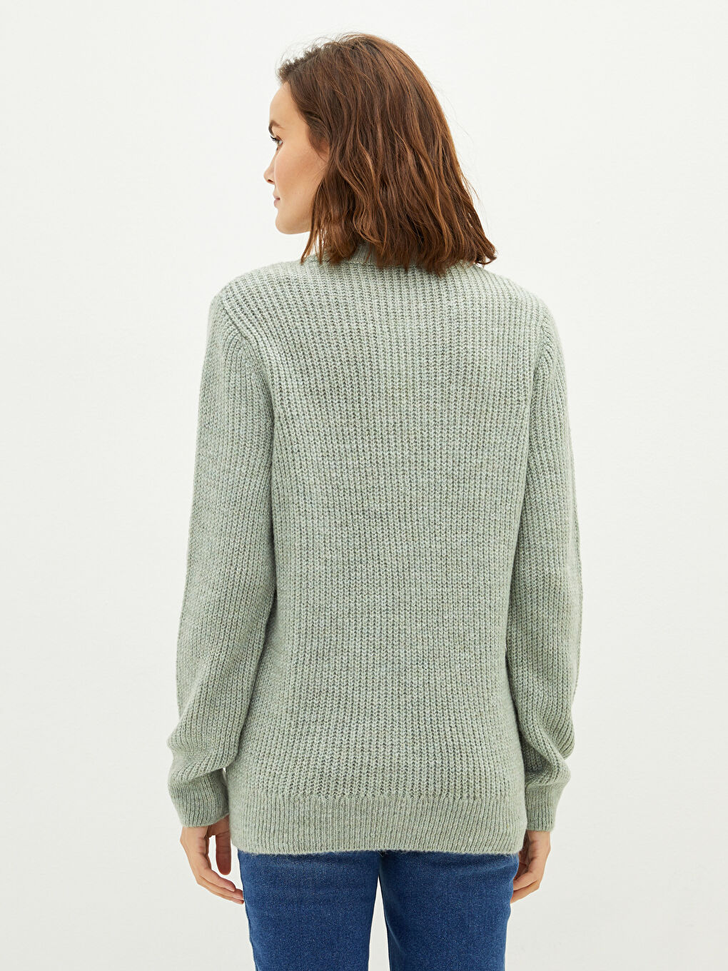 Yeşil Yarım Balıkçı Yaka Kadın Triko Kazak-3