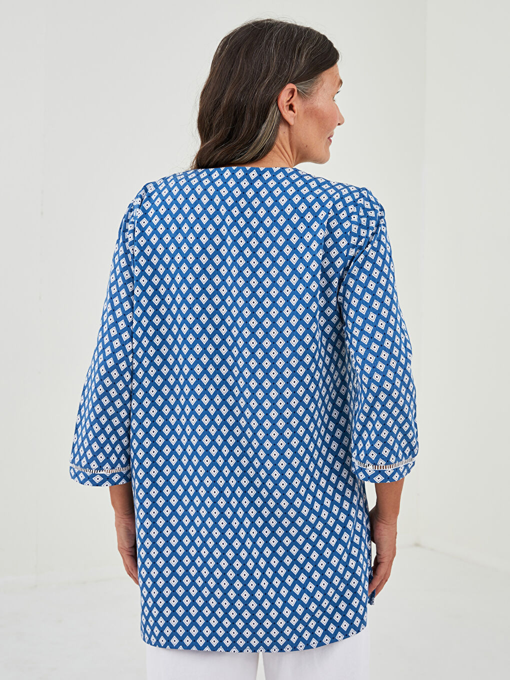 V Neck Patterned Viscose Women's Blouse-3
