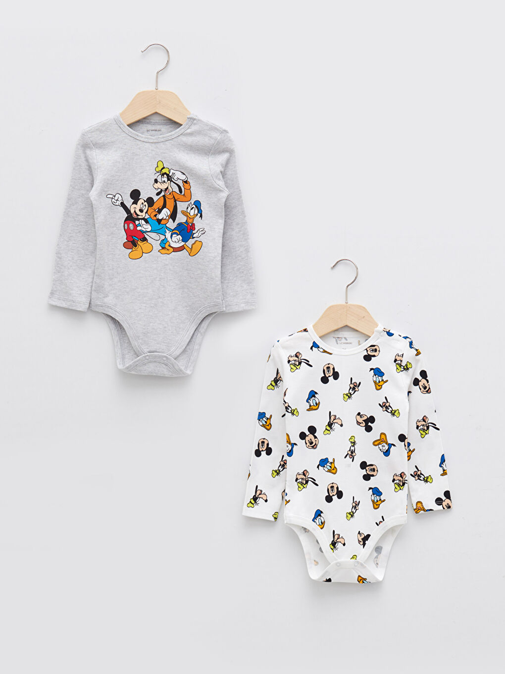 Ekru Bisiklet Yaka Uzun Kollu Disney Baskılı Erkek Bebek Çıtçıtlı Body 2'li