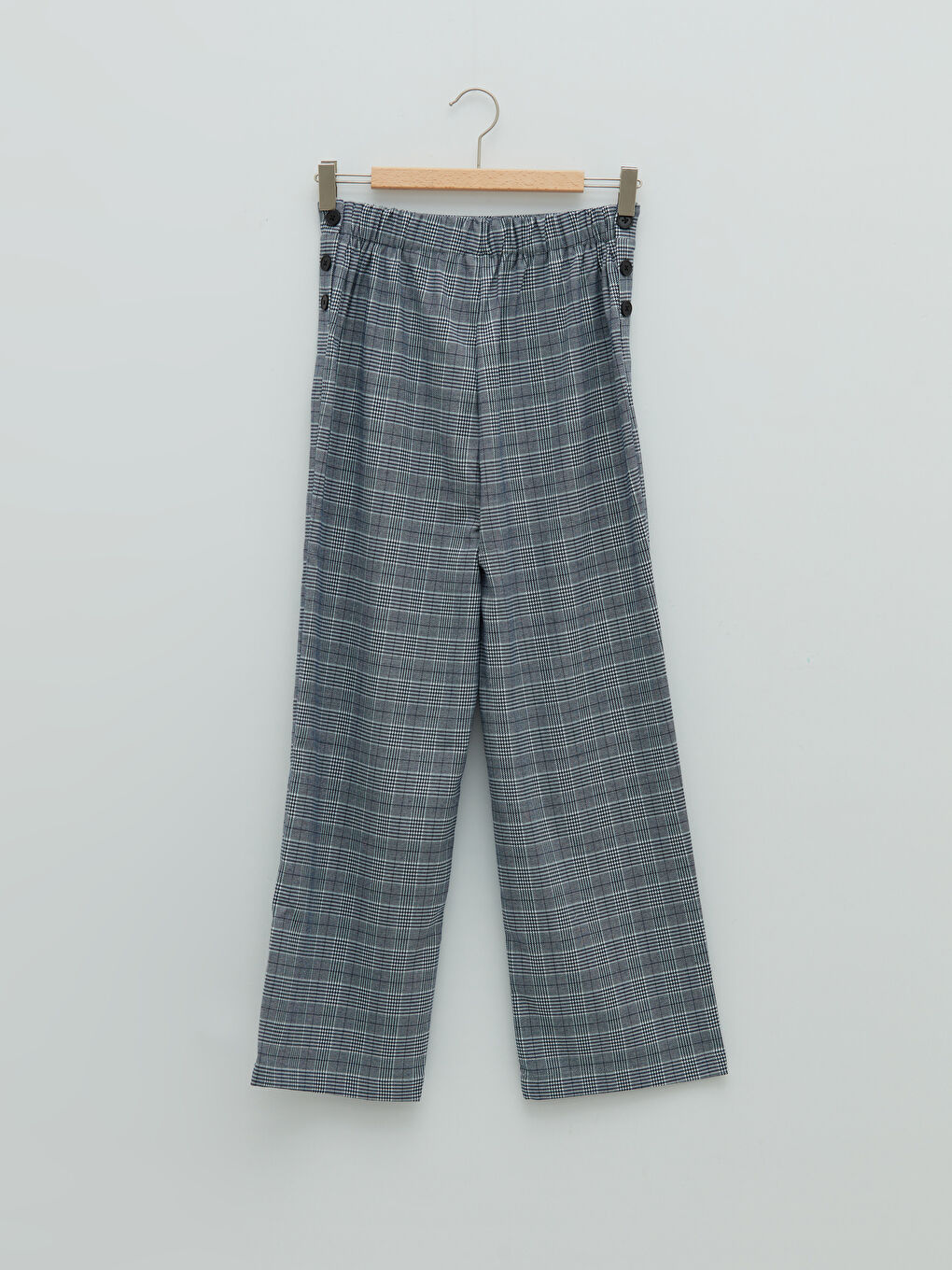 Lacivert Beli Lastikli Ekose Gabardin Kız Çocuk Pantolon