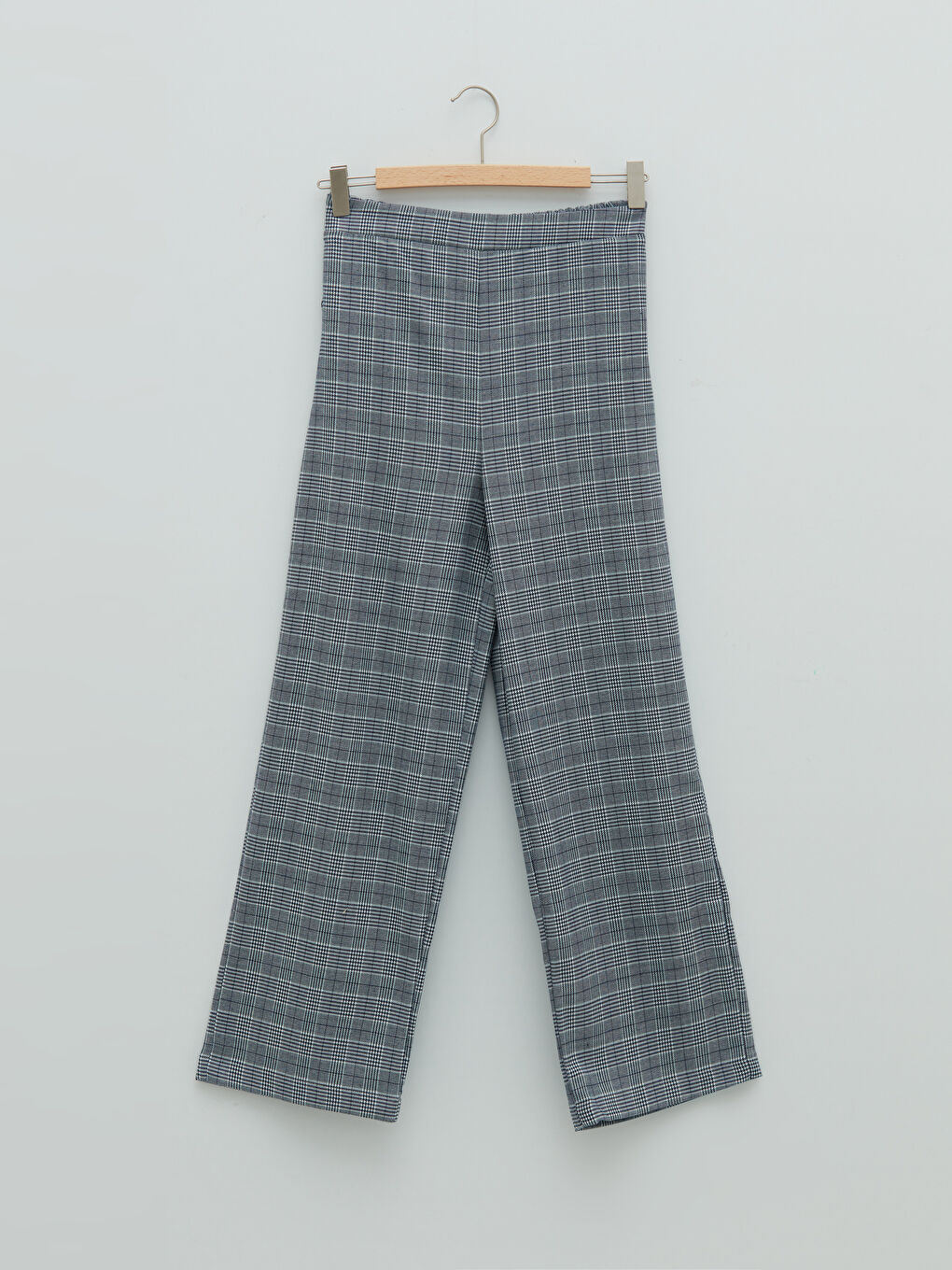 Lacivert Beli Lastikli Ekose Gabardin Kız Çocuk Pantolon-1