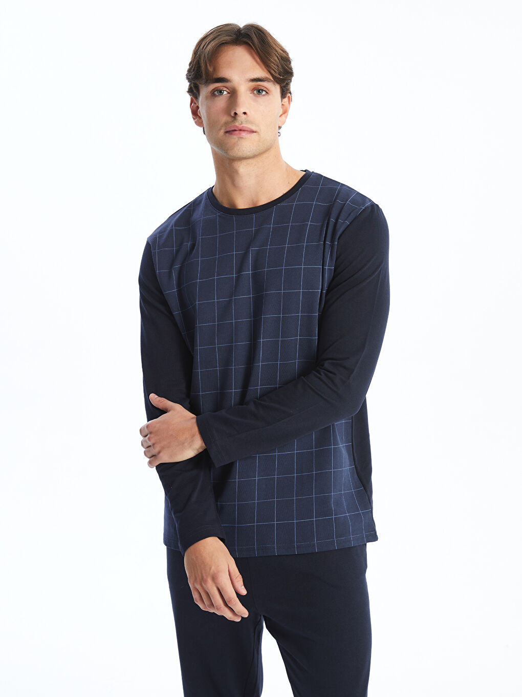 Lacivert Standart Kalıp Ekose Erkek Pijama Takımı