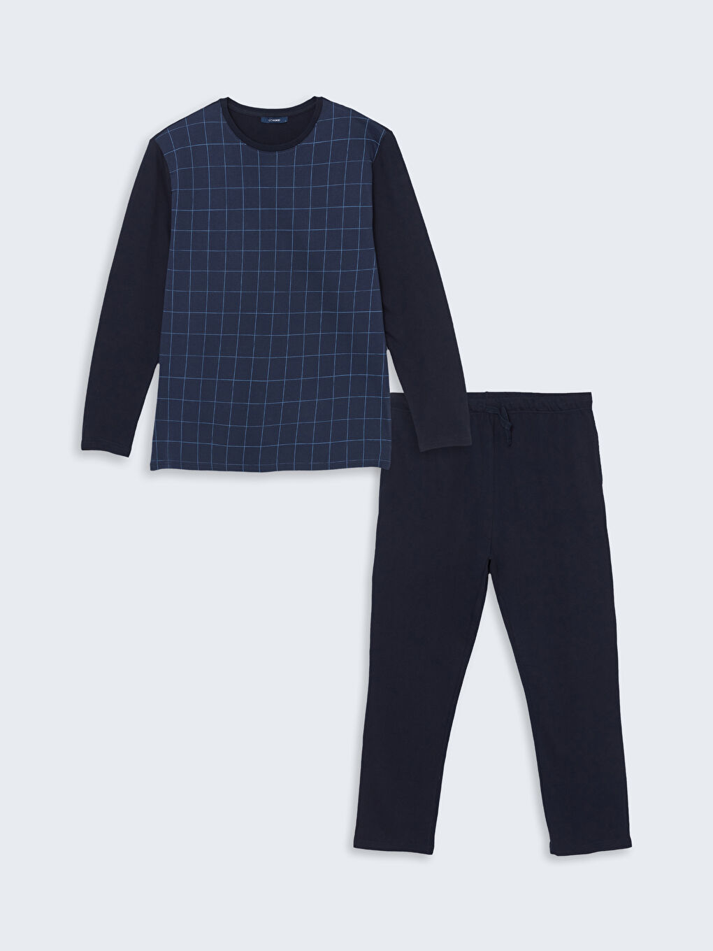 Lacivert Standart Kalıp Ekose Erkek Pijama Takımı-4