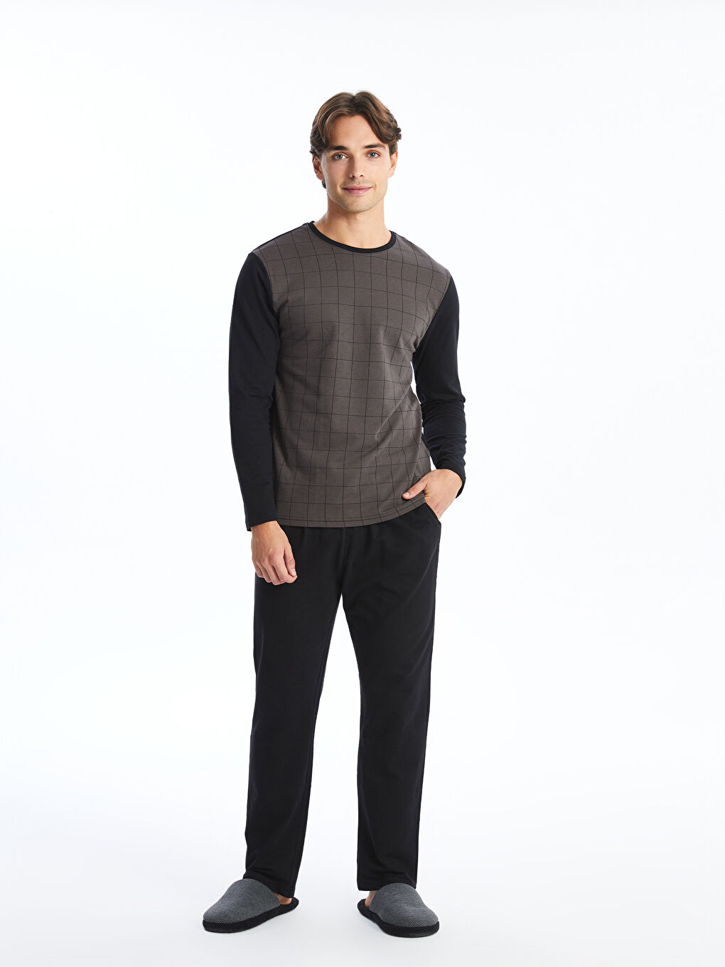 Siyah Standart Kalıp Ekose Erkek Pijama Takımı