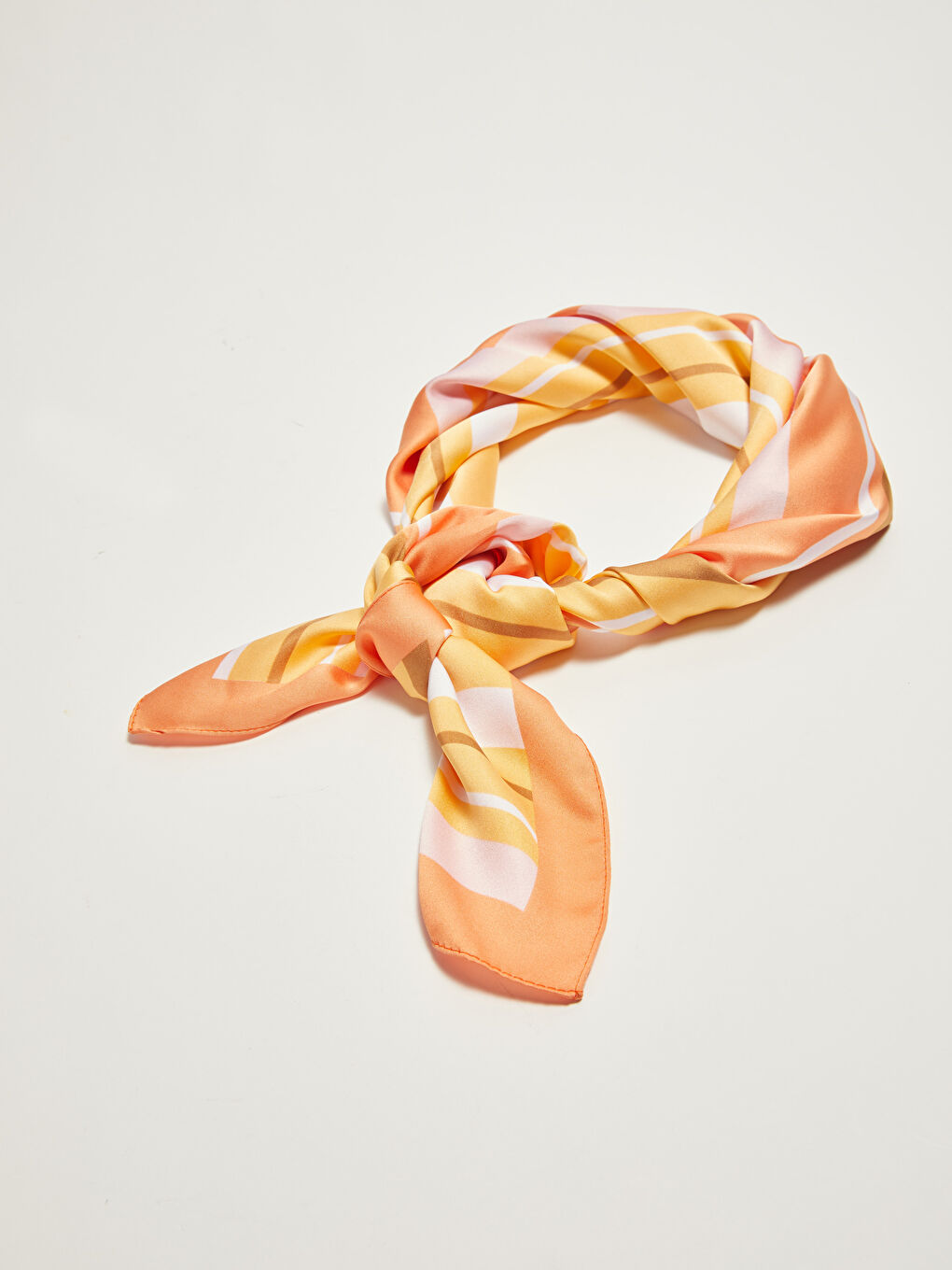 Turuncu Çizgili Saten Kadın Bandana-3