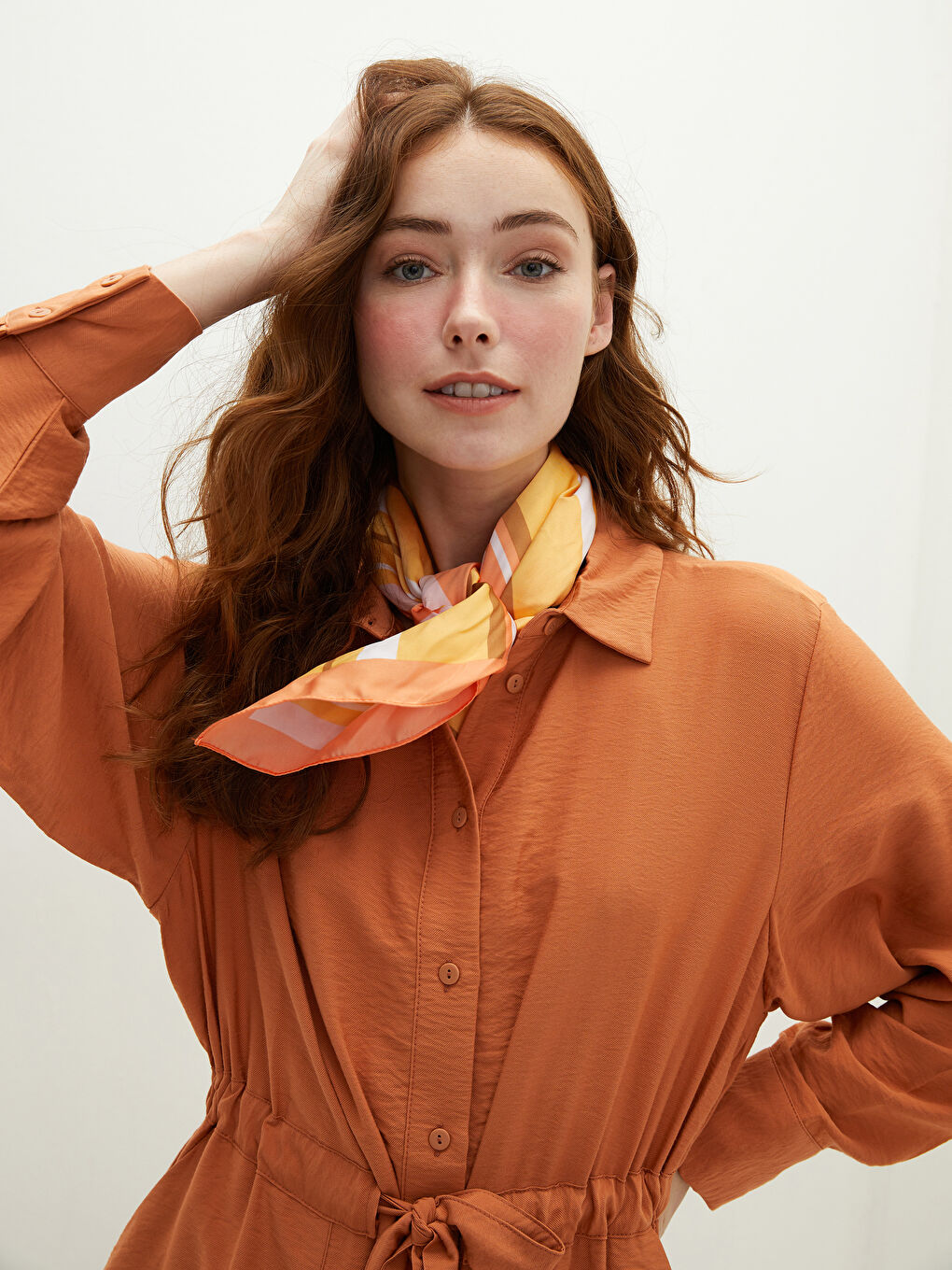 Turuncu Çizgili Saten Kadın Bandana