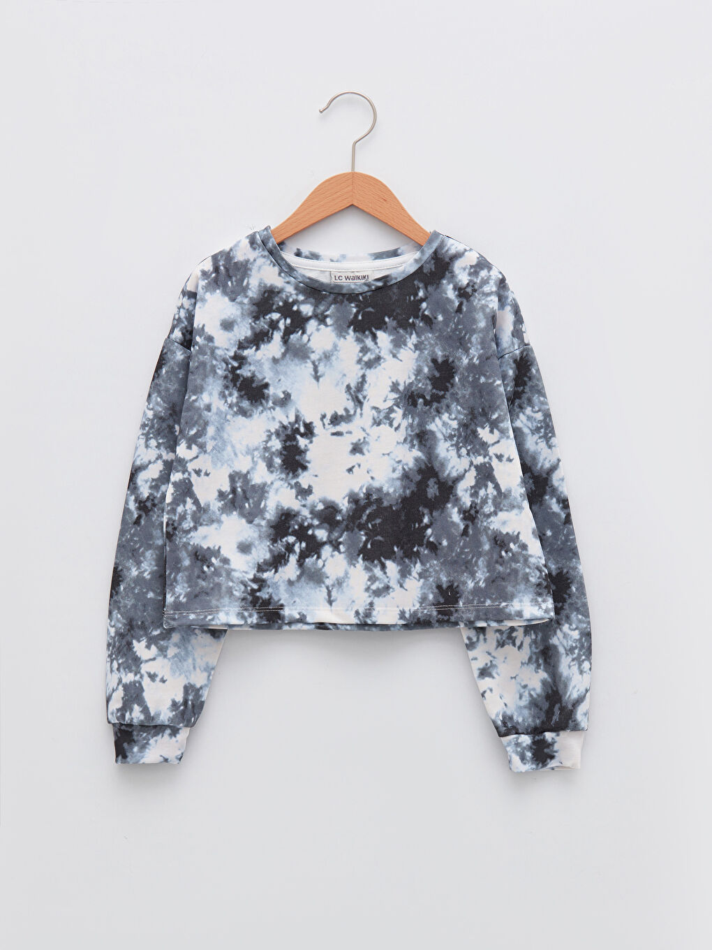 Mavi Bisiklet Yaka Batik Desenli Uzun Kollu Oversize Kız Çocuk Sweatshirt ve Pantolon-1