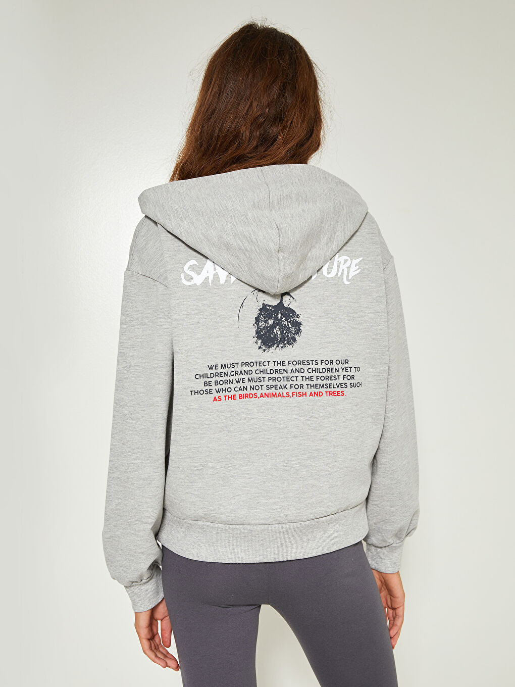 LCW Vision Orta Gri Melanj Kapüşon Yaka Baskılı Uzun Kollu Kadın Sweatshirt - 10