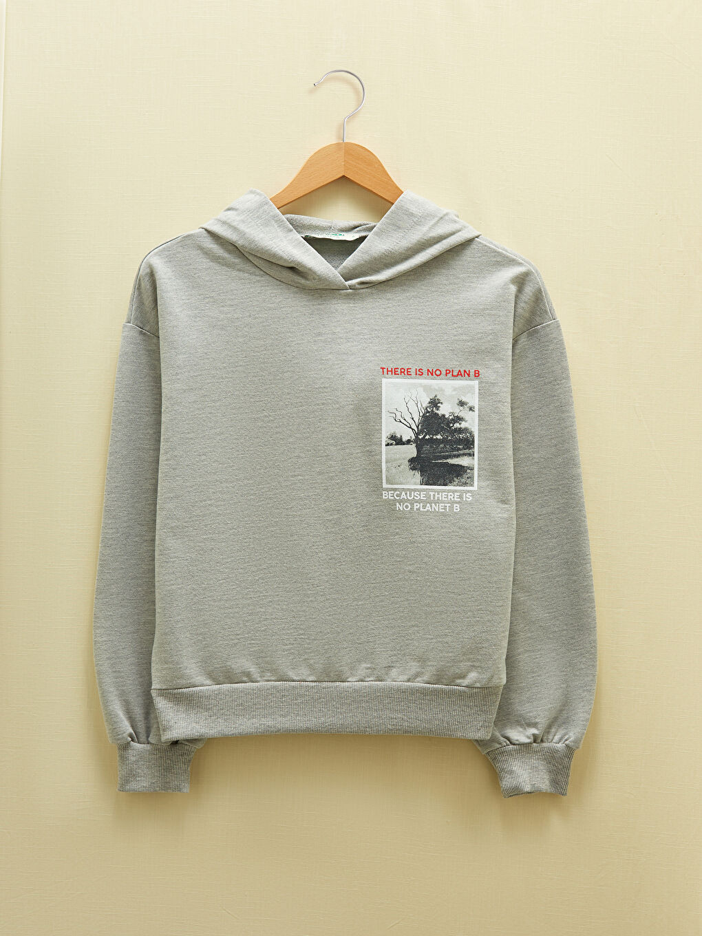 LCW Vision Orta Gri Melanj Kapüşon Yaka Baskılı Uzun Kollu Kadın Sweatshirt - 11