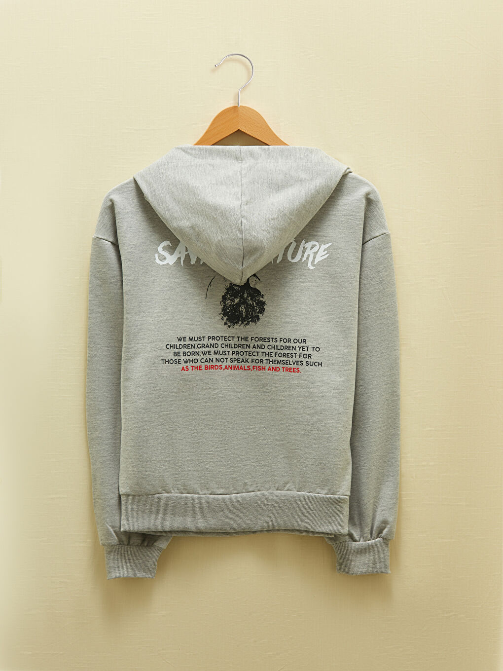 LCW Vision Orta Gri Melanj Kapüşon Yaka Baskılı Uzun Kollu Kadın Sweatshirt - 12