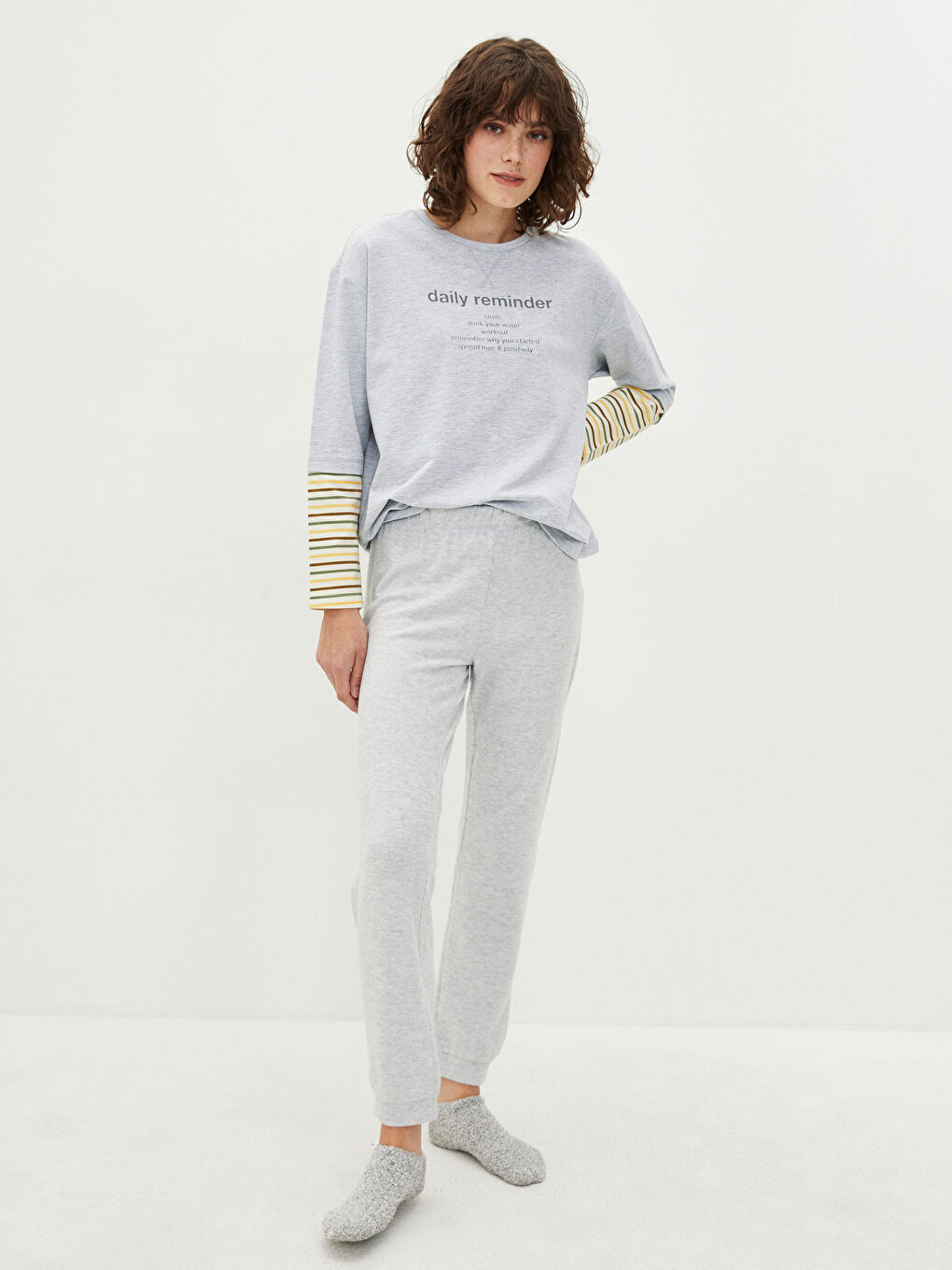 Gri Kadın Beli Lastikli Düz  Pijama Altı-1