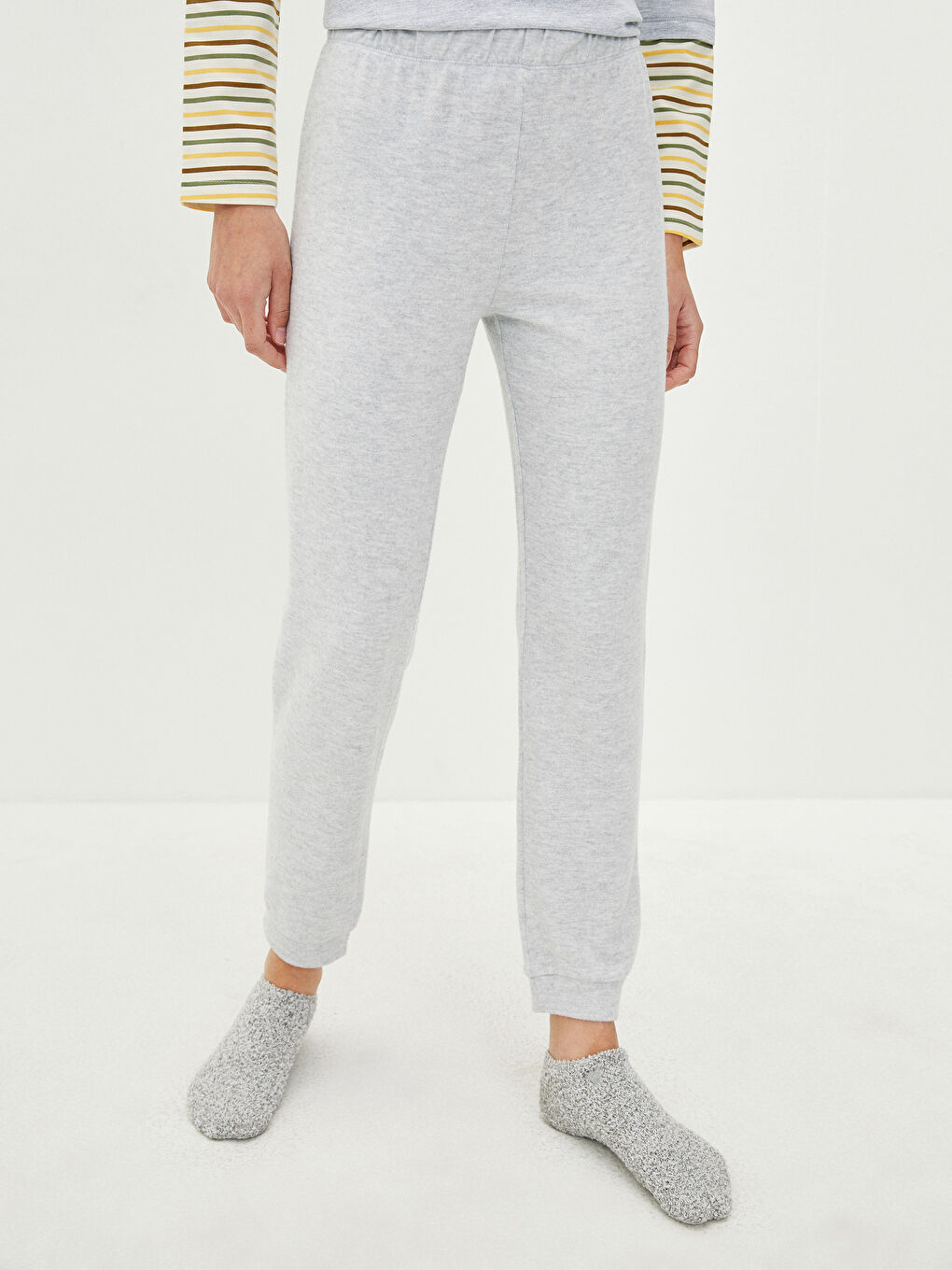 Gri Kadın Beli Lastikli Düz  Pijama Altı-3