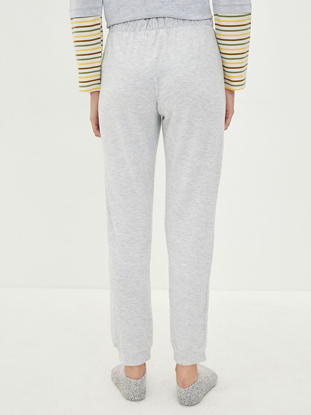 Gri Kadın Beli Lastikli Düz  Pijama Altı-4