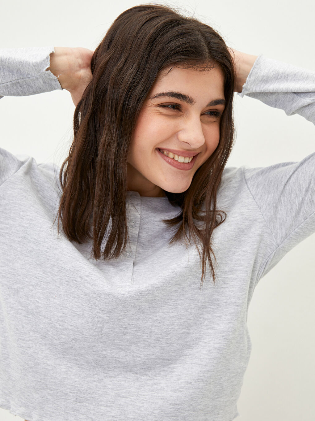 Ensemble Pyjama Court à Col Rond Manches Longues pour Femmes-3