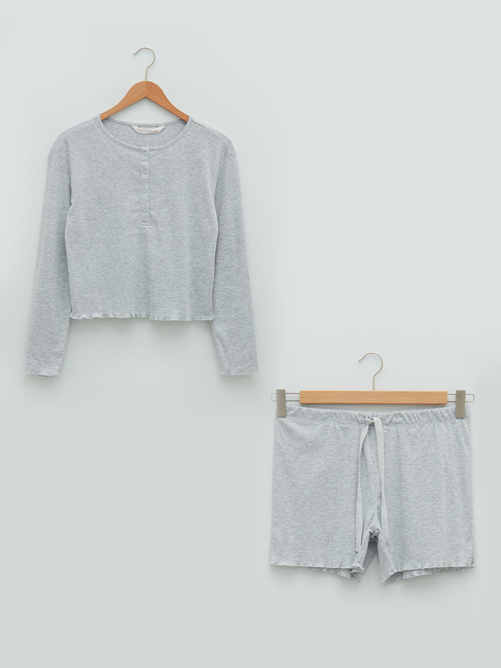 Ensemble Pyjama Court à Col Rond Manches Longues pour Femmes-5