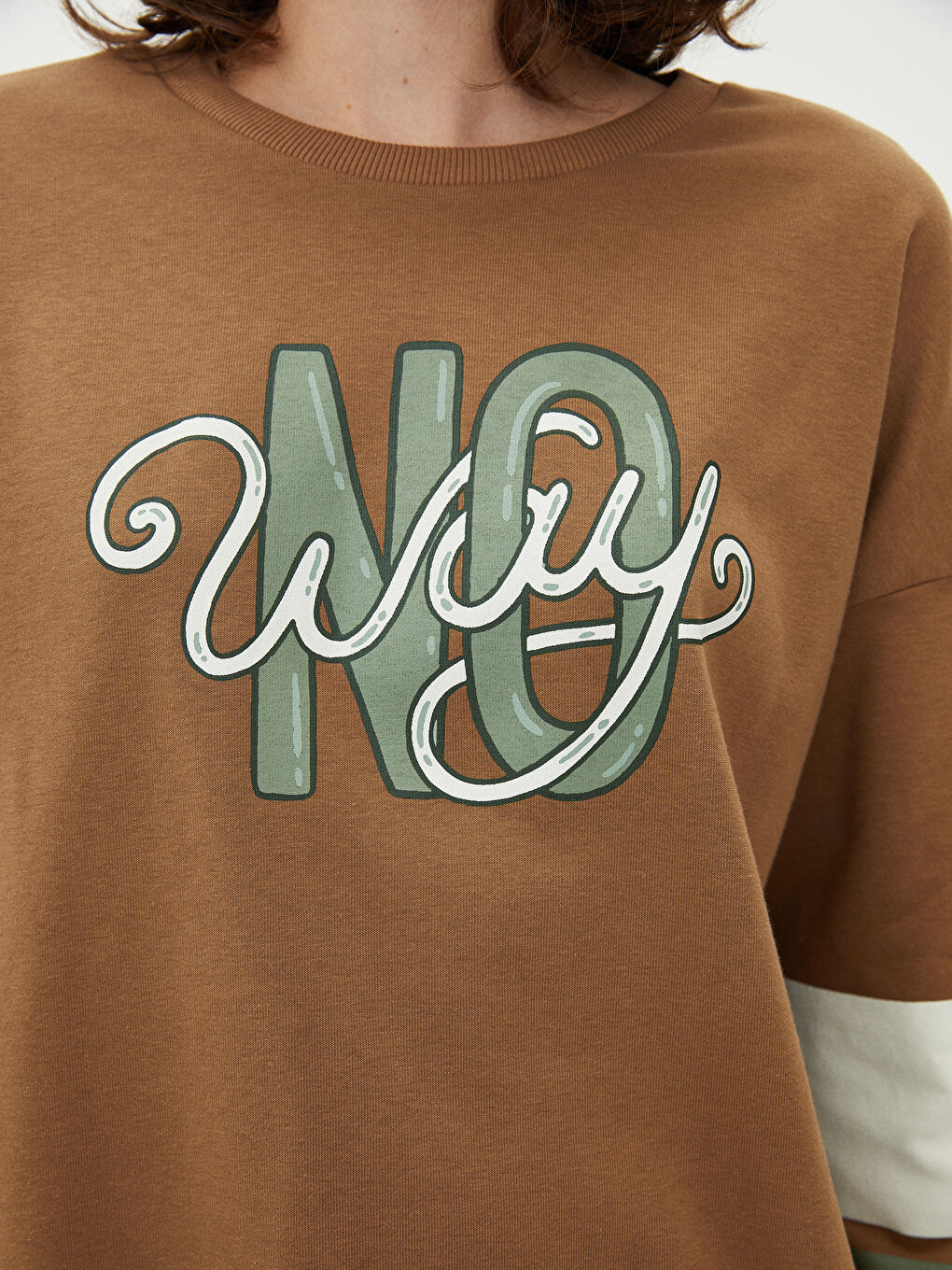 Kahverengi Bisiklet Yaka Slogan Baskılı Uzun Kollu Kadın Pijama Takımı-3