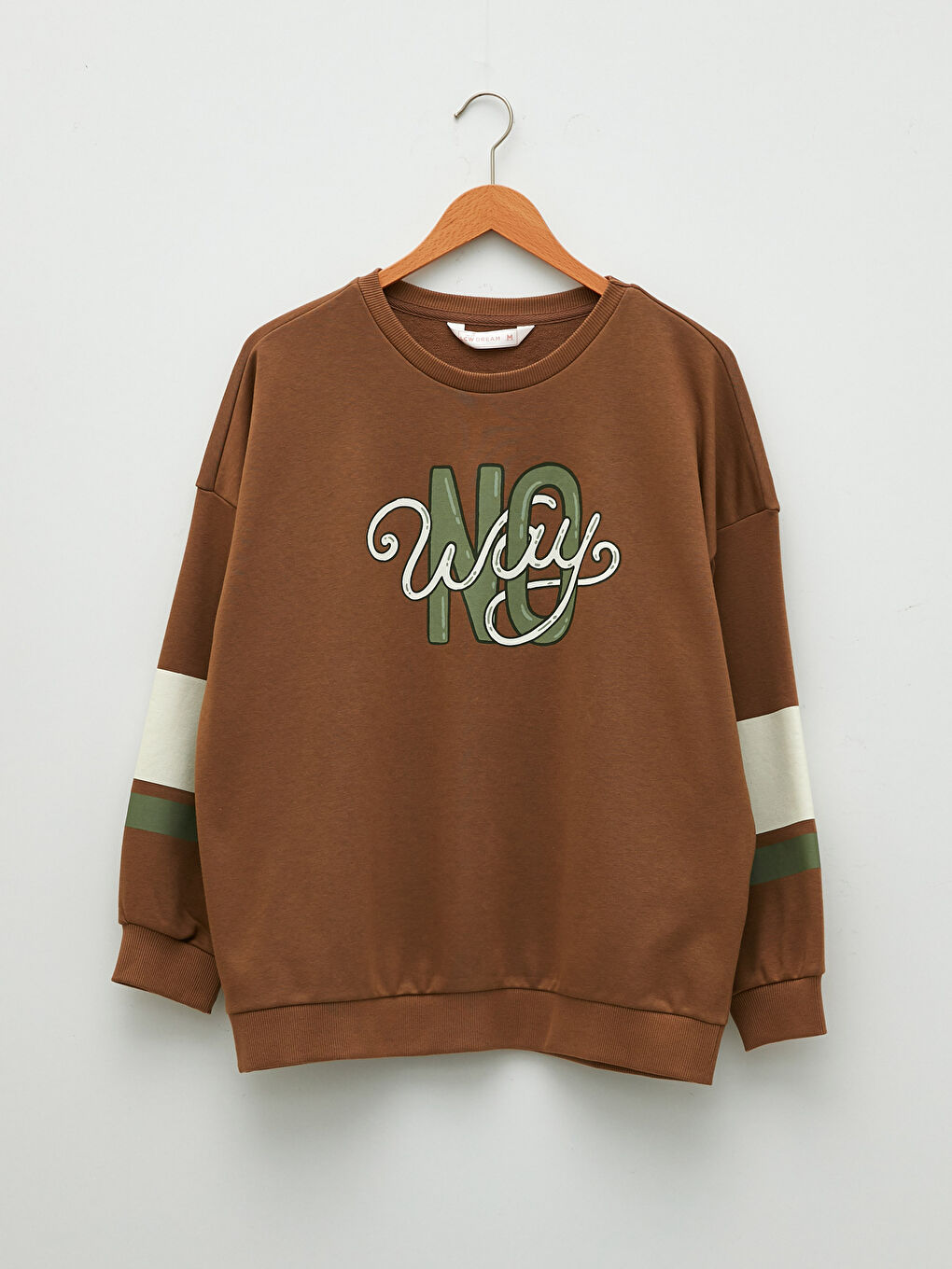 Kahverengi Bisiklet Yaka Slogan Baskılı Uzun Kollu Kadın Pijama Takımı-5