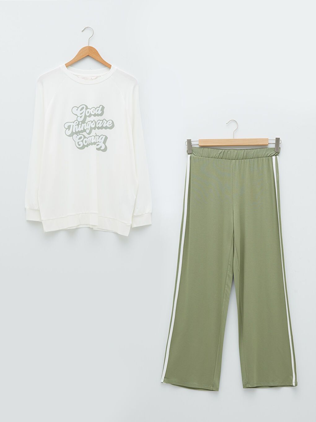 Crew Neck Slogan Printed Long Sleeve Women's Pajamas Set-5