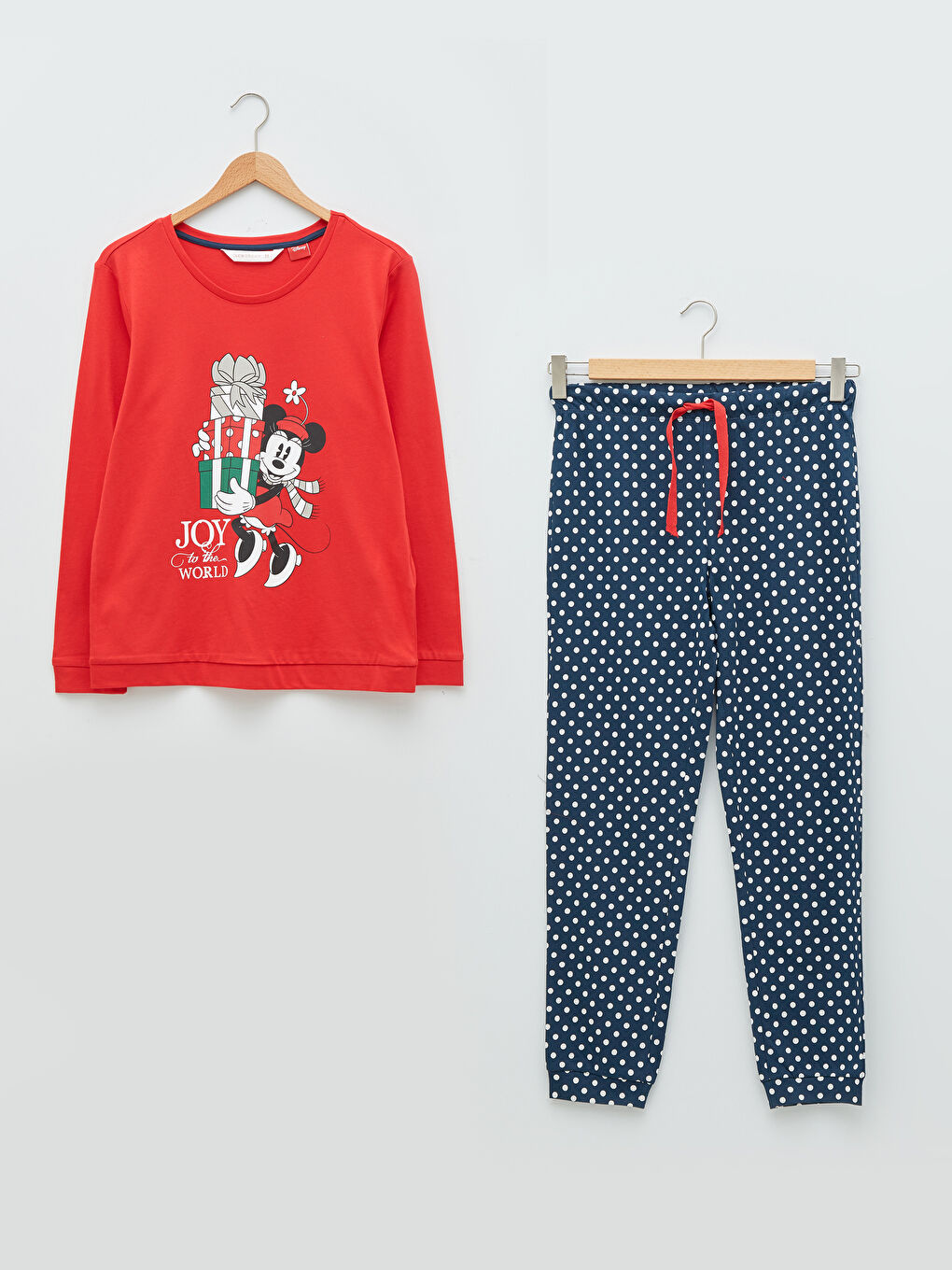 LCW DREAM Crew Neck Christmas Themed Minnie Mouse Printed Long Sleeve Cotton Women's Pajamas Set -W1DK37Z8-LSH