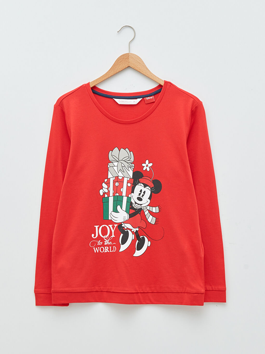 LCW DREAM Crew Neck Christmas Themed Minnie Mouse Printed Long Sleeve Cotton Women's Pajamas Set -W1DK37Z8-LSH