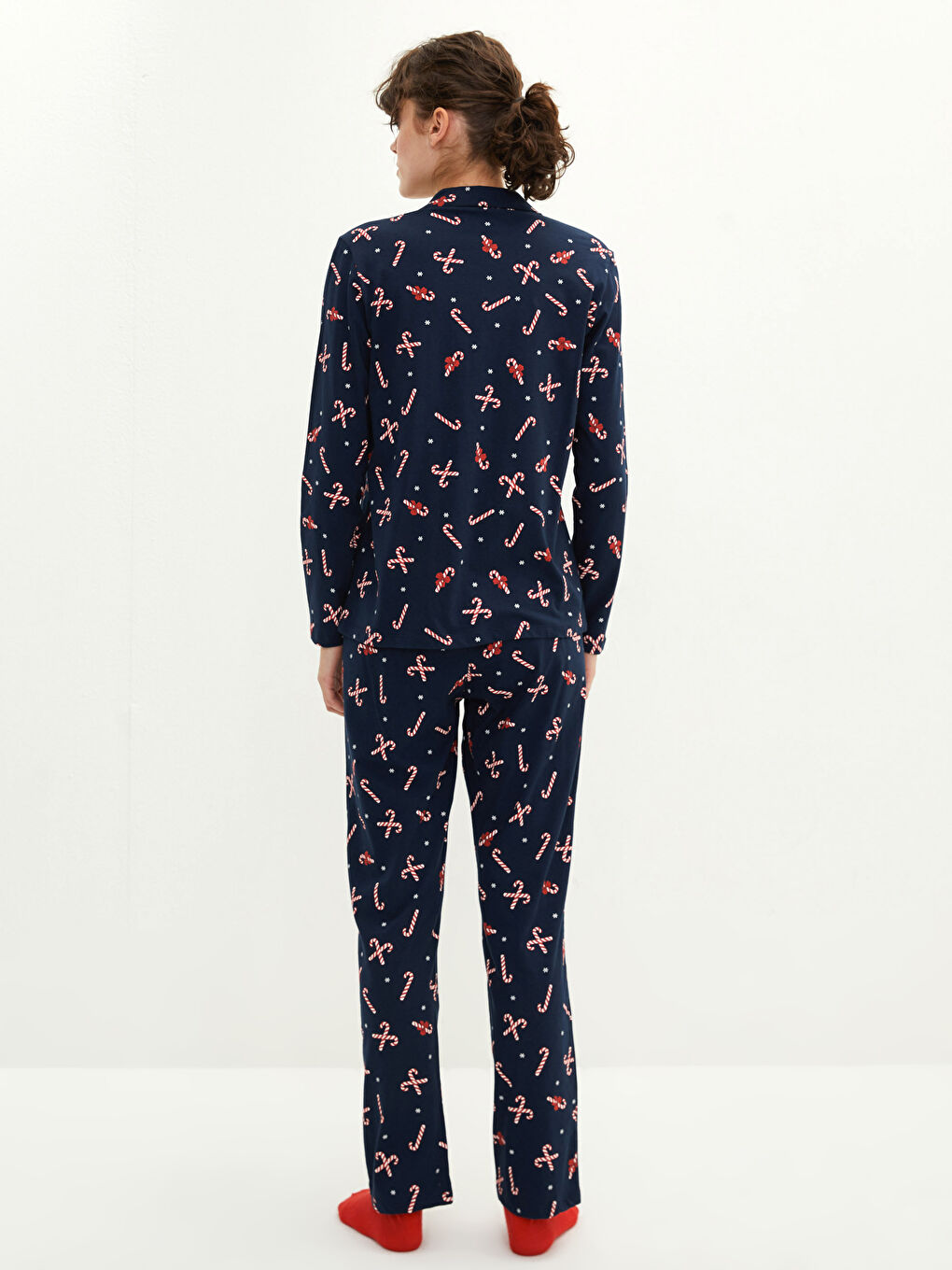 Set de pijama pentru Femei din Bumbac cu Mânecă lungă Tematică de Crăciun și Guler Jachetă-3