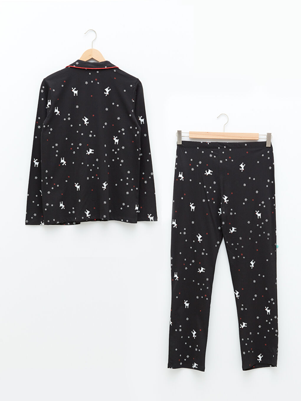 Shirt Neck New Year Themed Long Sleeve Cotton Women's Pajama Set-1