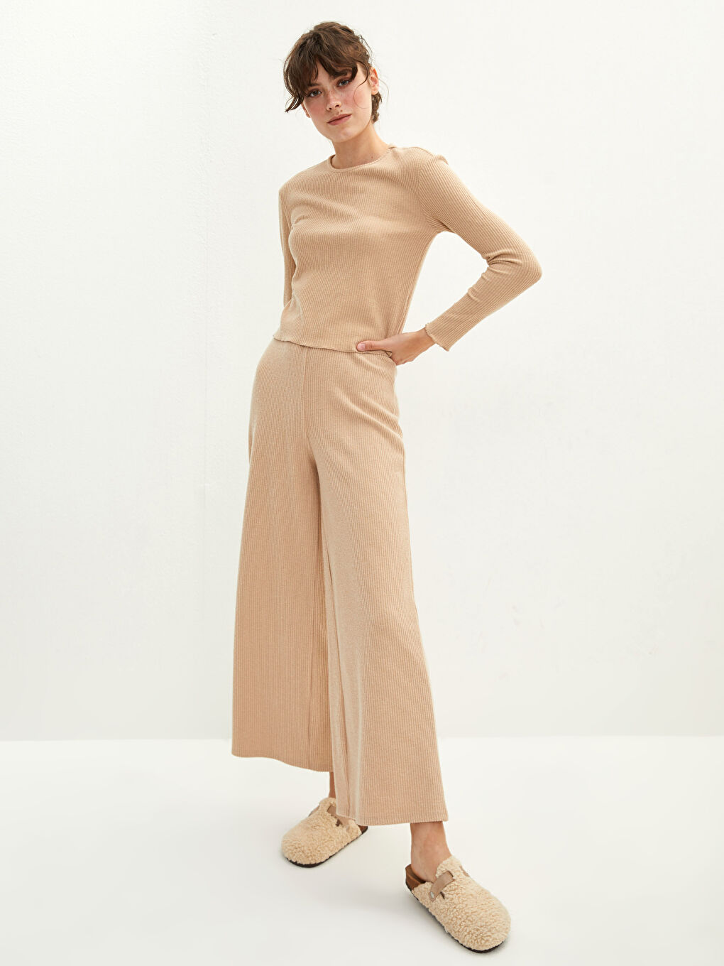 LCW DREAM Rundhalsausschnitt Schlicht Langarm Pyjama-Oberteil für Damen -W1DK55Z8-L8Q