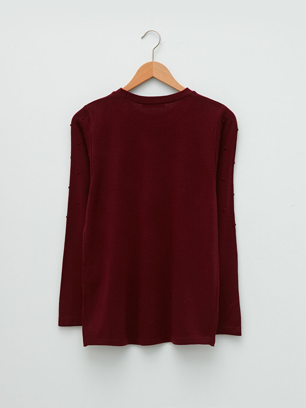 Bordo Bisiklet Yaka Kendinden Desenli Uzun Kollu Kadın Triko Kazak-6