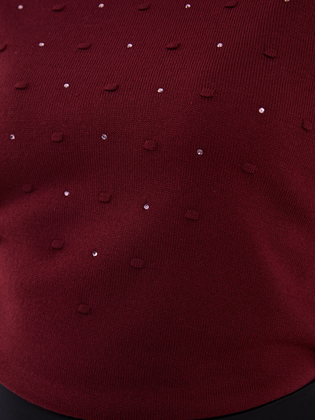 Bordo Bisiklet Yaka Kendinden Desenli Uzun Kollu Kadın Triko Kazak-3