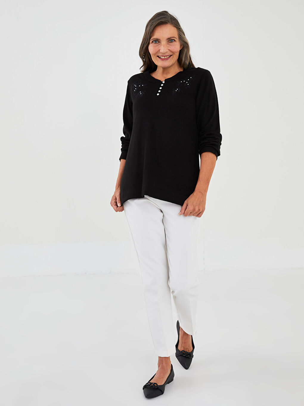 Әйелдерге арналған кестеленген трикотаж жемпір-2