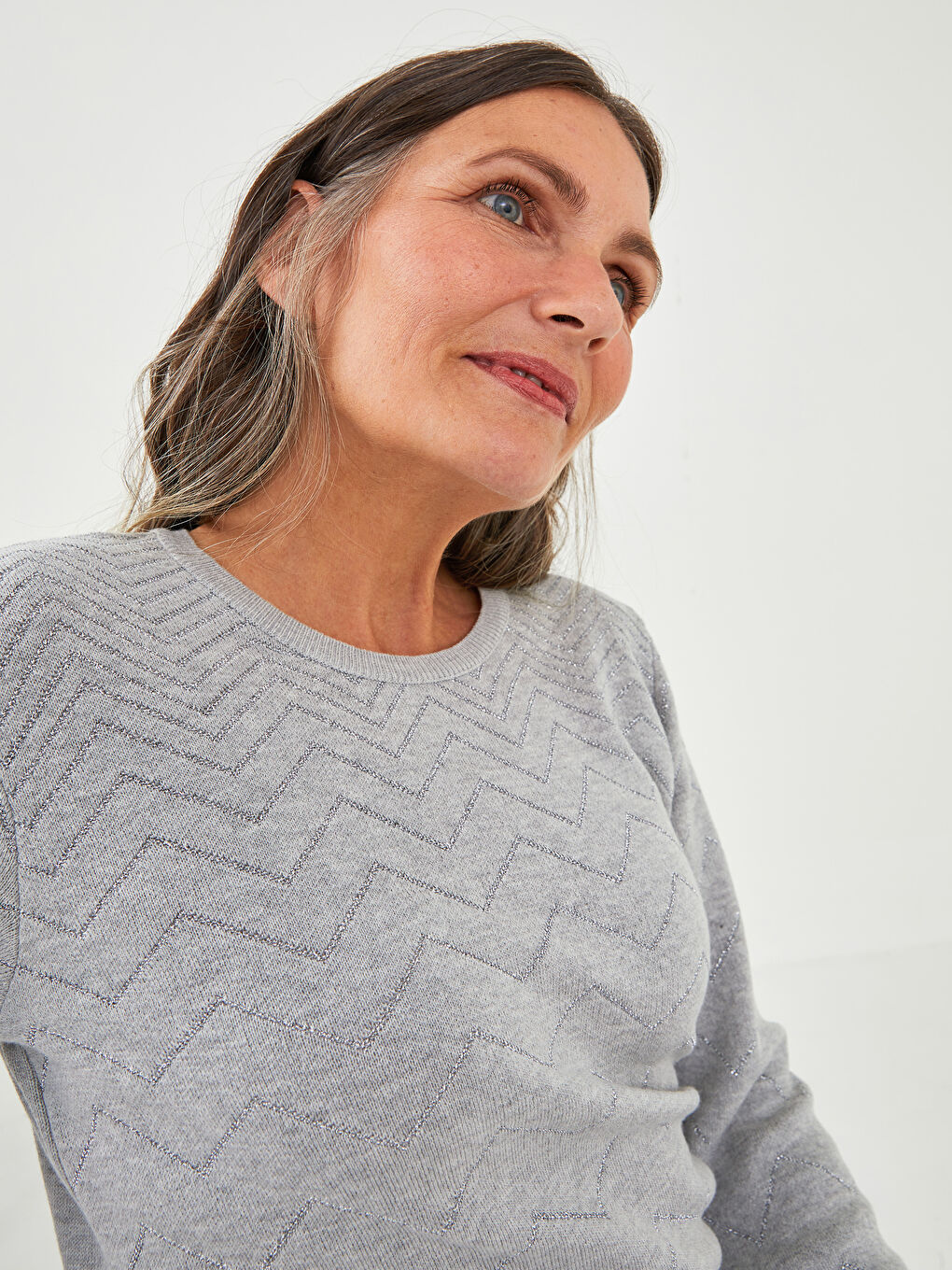 LCW Grace Crew Neck Self Patterned Long Sleeve Women's Knitwear Sweater -W1DK69Z8-DD0
