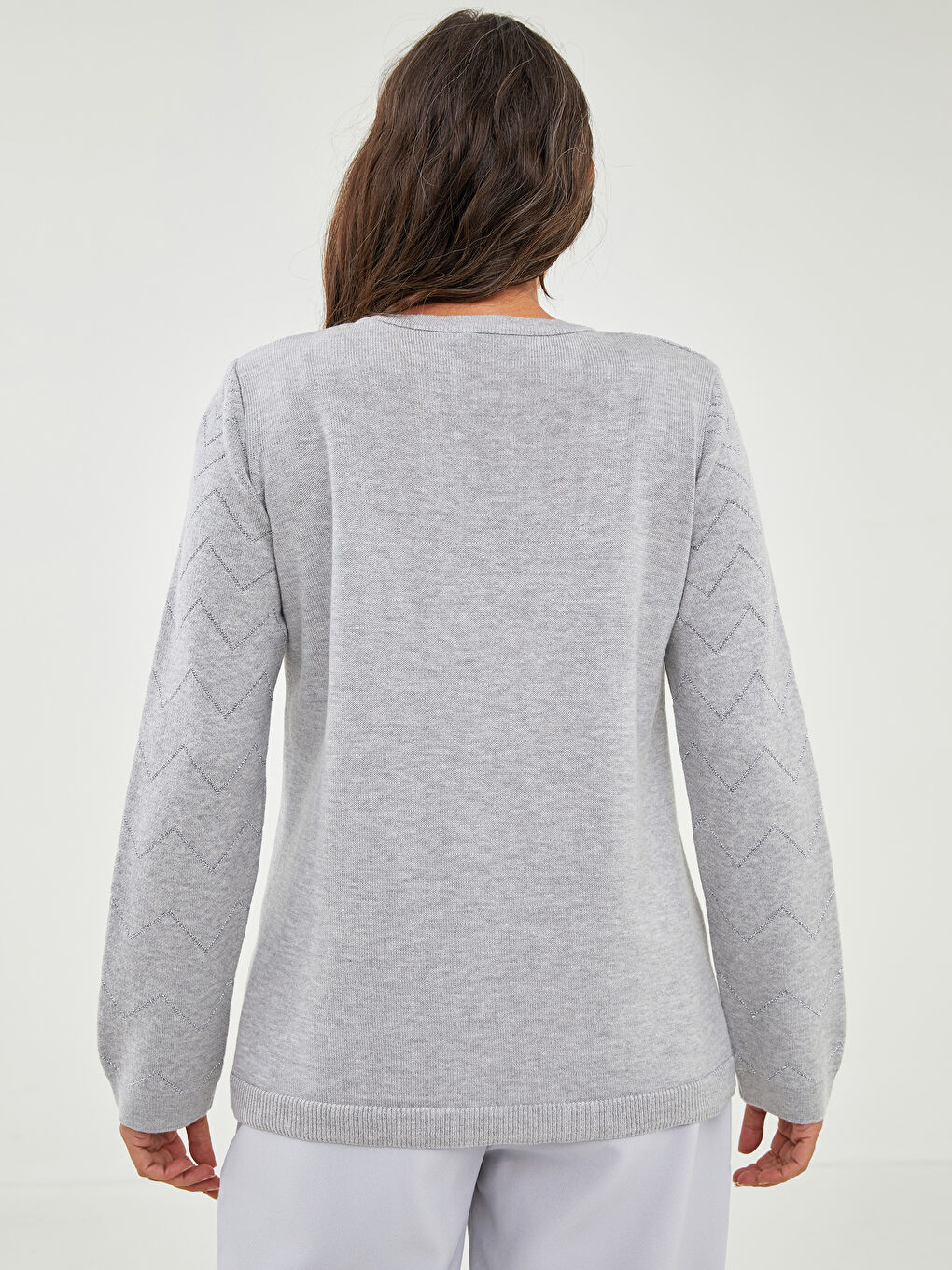 LCW Grace Crew Neck Self Patterned Long Sleeve Women's Knitwear Sweater -W1DK69Z8-DD0