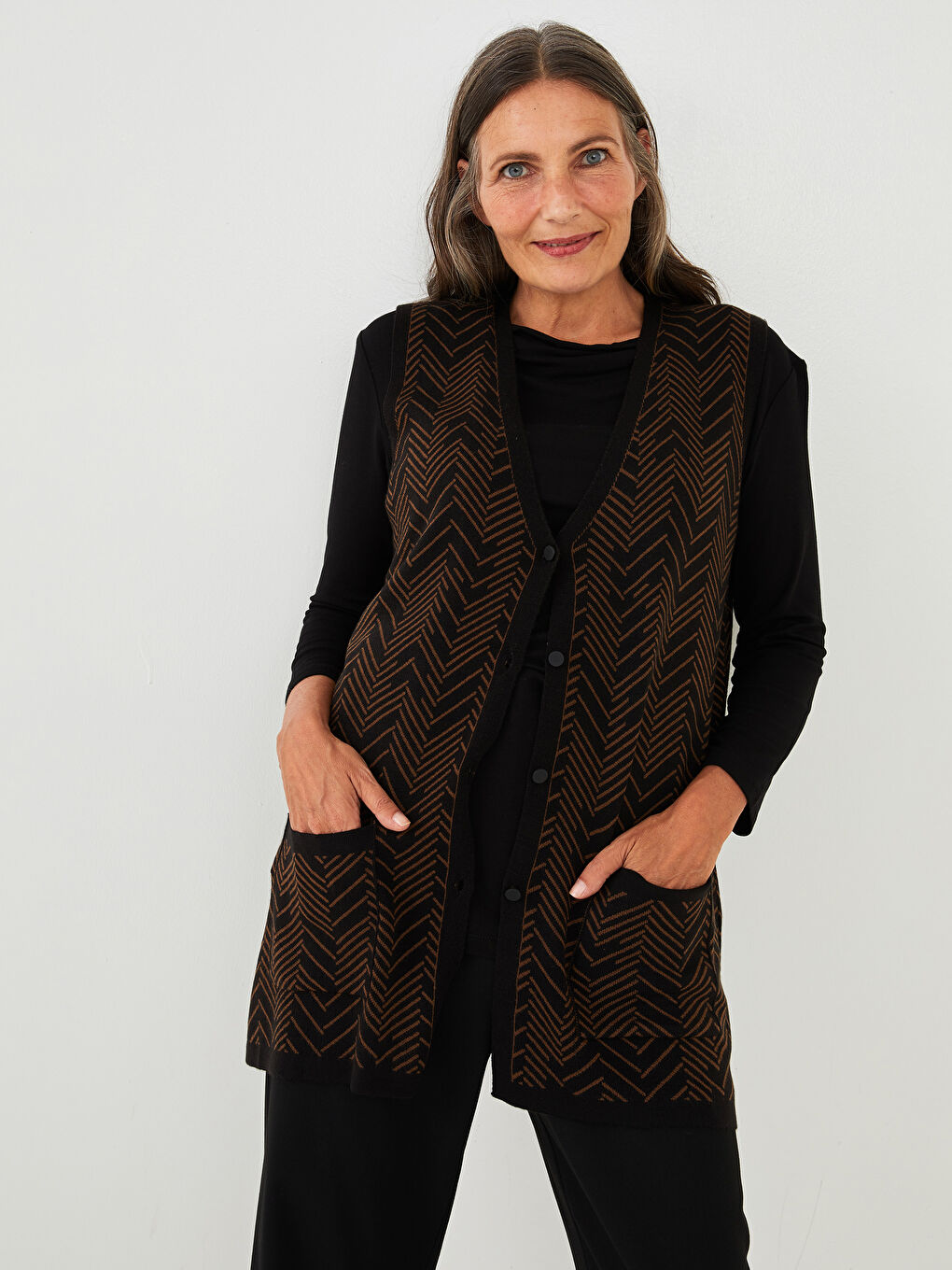 V-Ausschnitt Gemusterte Weste für Damen