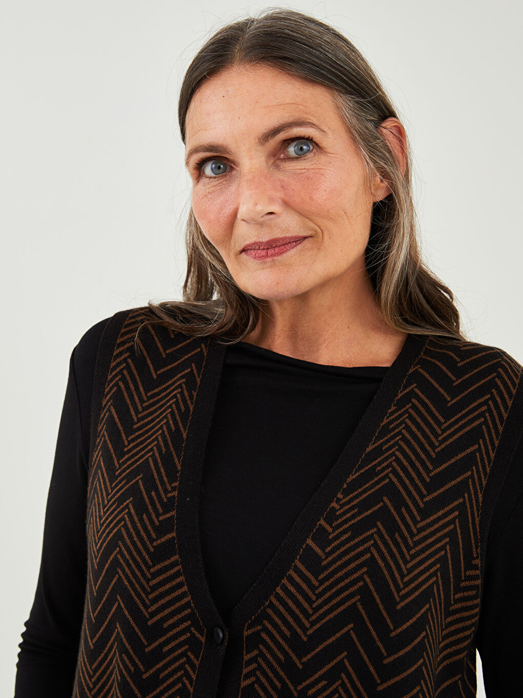 V-Ausschnitt Gemusterte Weste für Damen-1