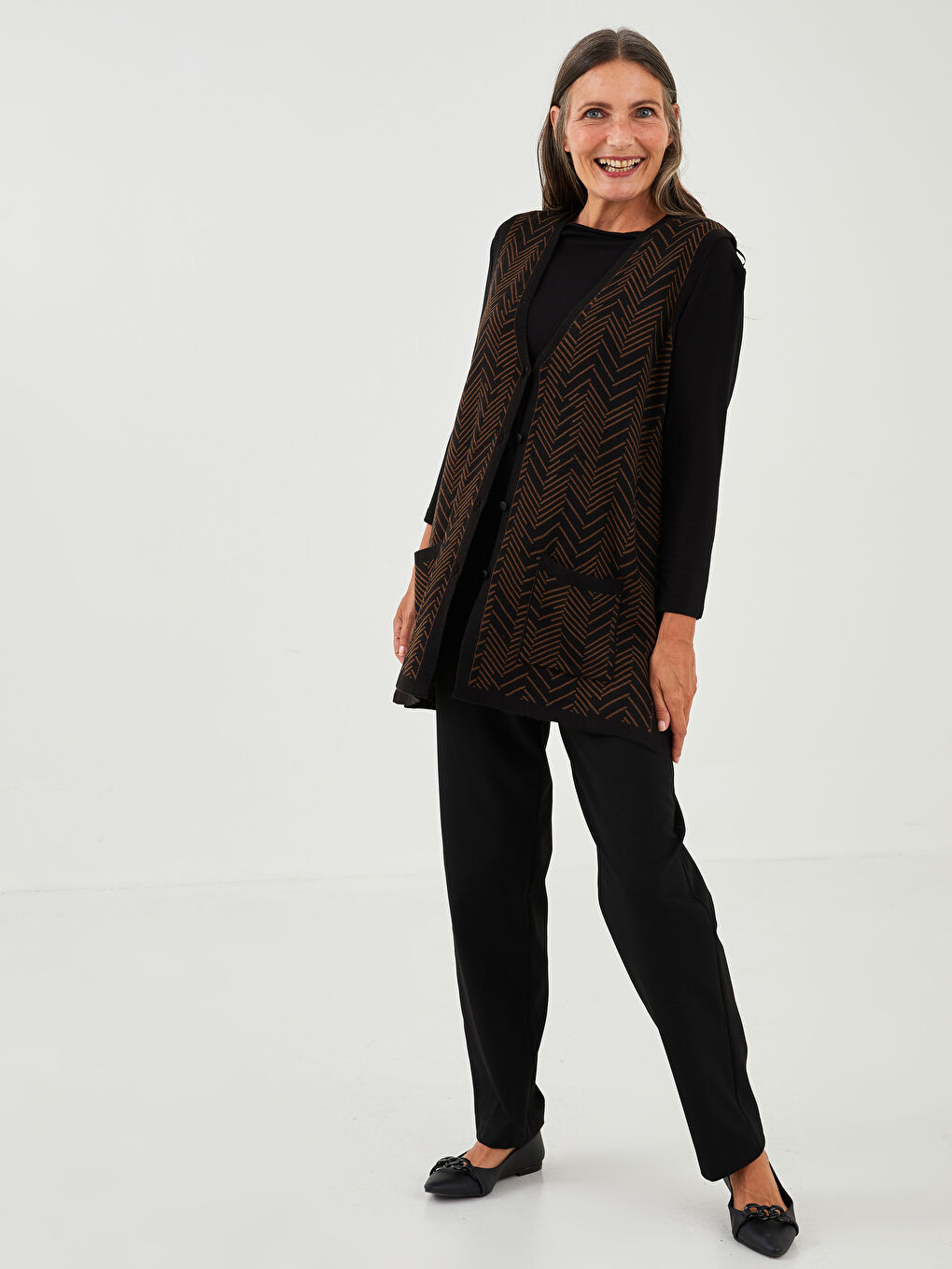 V-Ausschnitt Gemusterte Weste für Damen-3